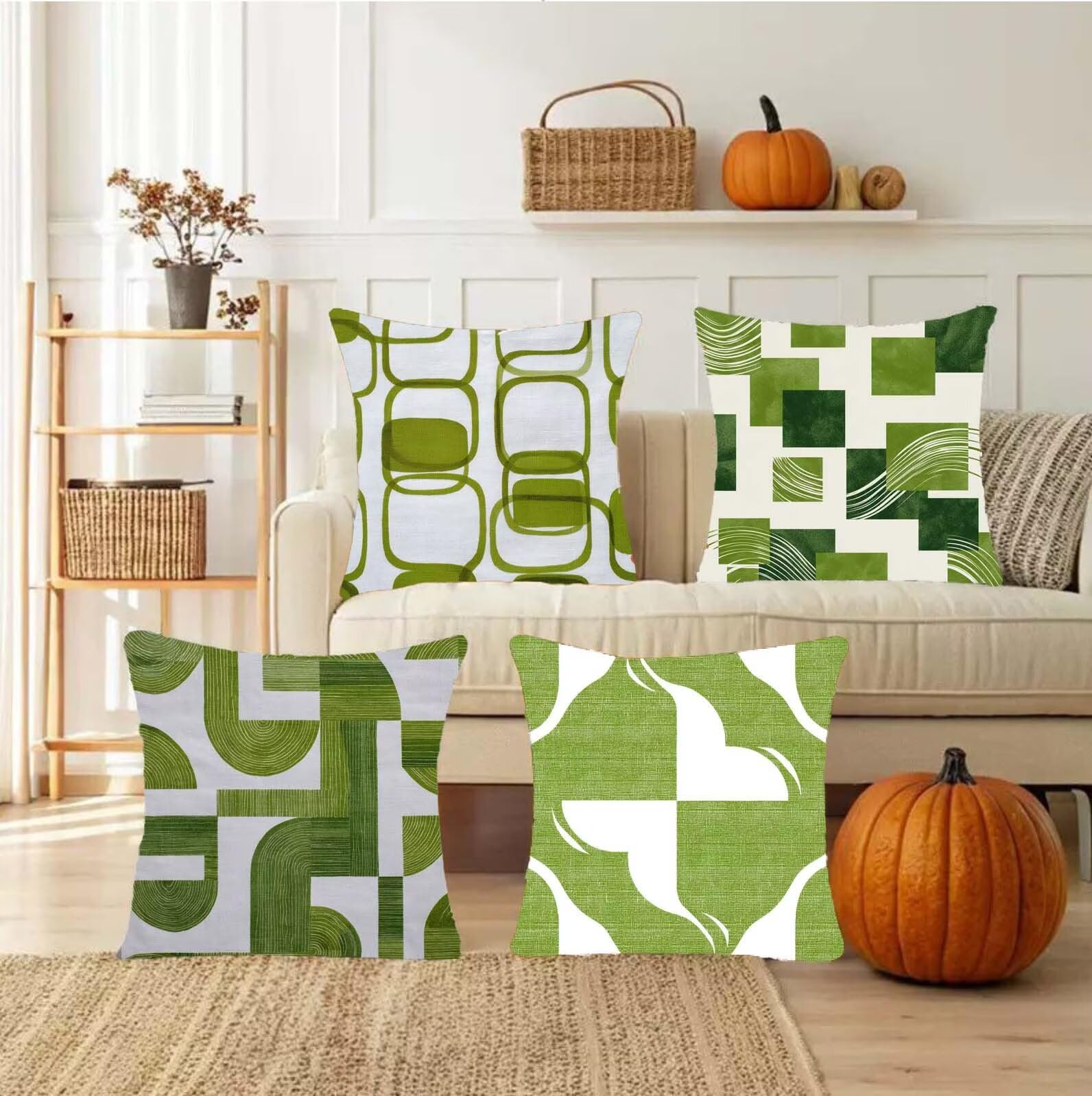 Set di 4 Verde Bianco Cuscini Per Divano, Cuscini Divano 60x60, Esterno Impermeabili Velluto cuscino, Decorativi in esterni Moderni Arredo Copricuscini Soggiorno da Letto letti sedie giardini s-295