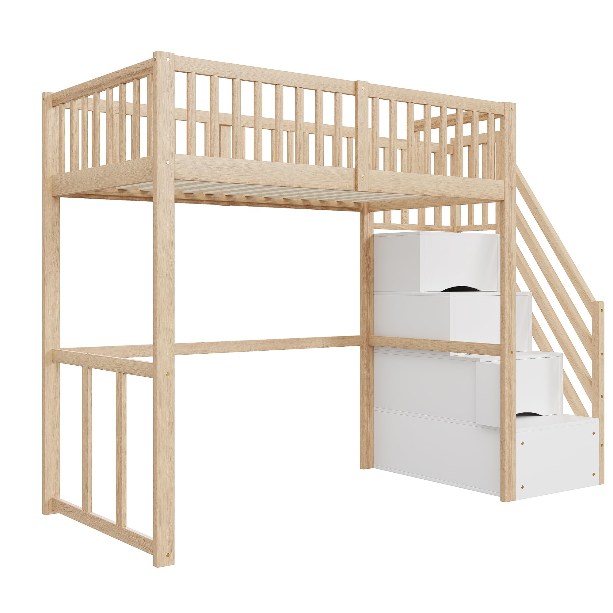 Letto a soppalco per bambini, 90 x 200 cm, con scala di sicurezza e vano portaoggetti, letto per ragazzi in legno di pino massiccio con rete a doghe, letto singolo per la cameretta dei bambini, letto