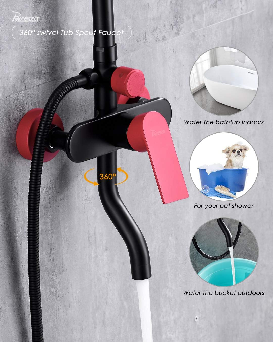70% Off Everything PHASAT Shower Fixtures Brass Bathroom Faucet Set with ABS Rainfall Showerhead,ABS Handheld Shower Wall Mount Adjustable Shower Bar 3 Function Matte Black Red,PTSR02U