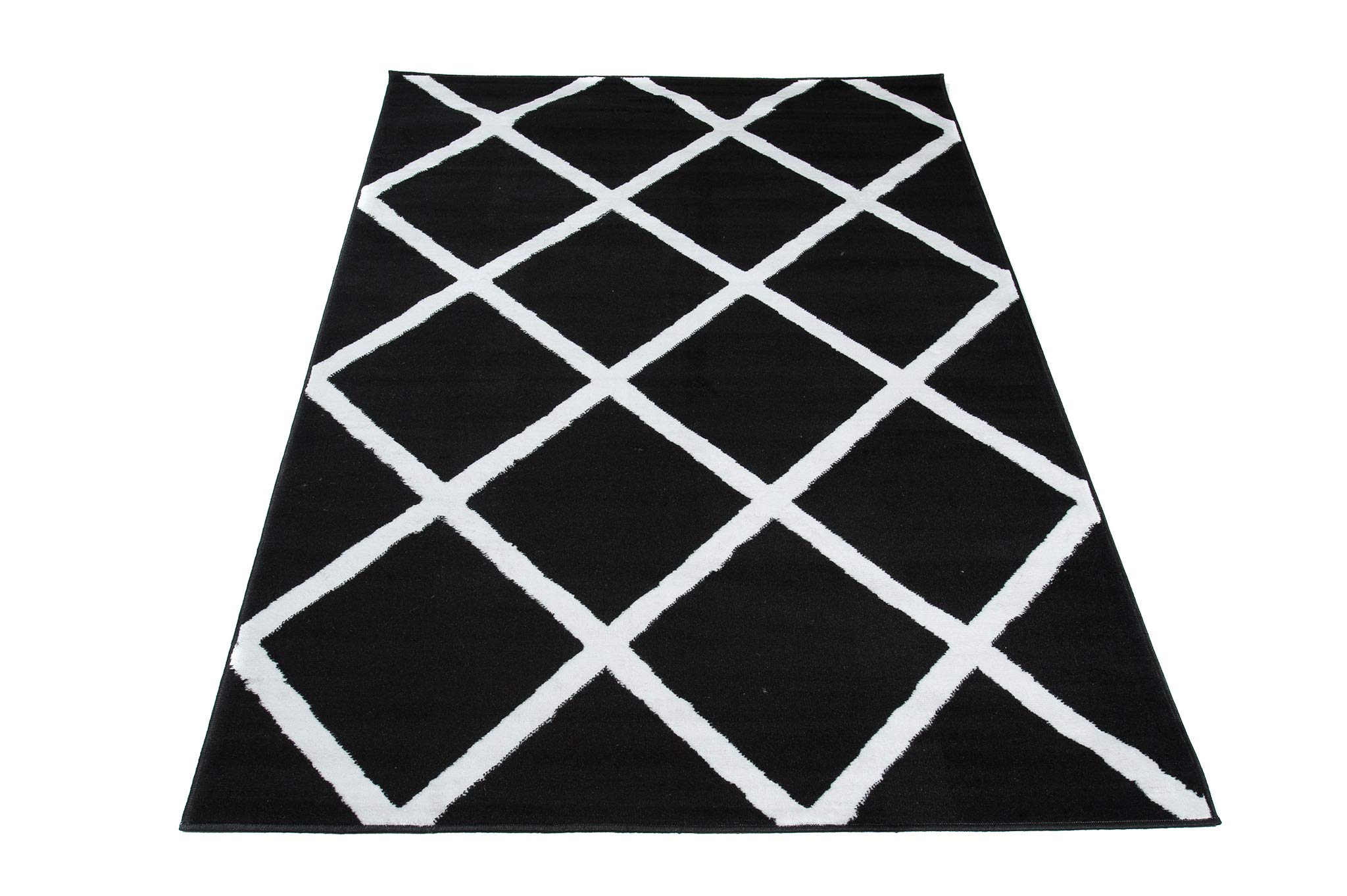 Tapiso Luksusowy dywan z krótkim włosiem, czarno-biały, nowoczesny, geometryczny, kratka, wzór w kwadrat, do salonu, Ökotex 250 x 300 cm