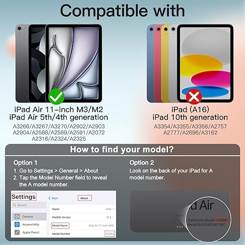 Miniatura 2 de JETech Funda para iPad Air de 11 pulgadas M3M2 (20252024), iPad Air 54 (20222020 54 generación de 10.9 pulgadas), cubierta rígida de soporte delgado