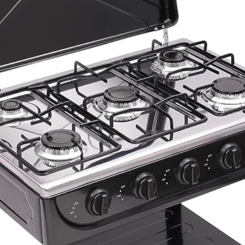 Propane Gas Stove, 5 Burner Portable Gas Stove with Support Leg Stand and Wind Blocking Cover Adapter, 5 Burner Propane Burner for RV, Apartment, Outdoor (Black)