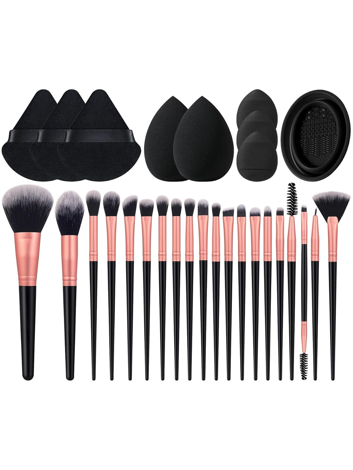 Kit de ferramentas de maquiagem com 29 peças, conjunto de pincéis de maquiagem e esponjas de maquiagem para líquido, creme e pó – polido, mistura e pincel facial (preto)