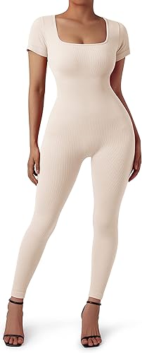 SUUKSESS Monos acanalados de una pieza para mujer, de manga corta, para yoga