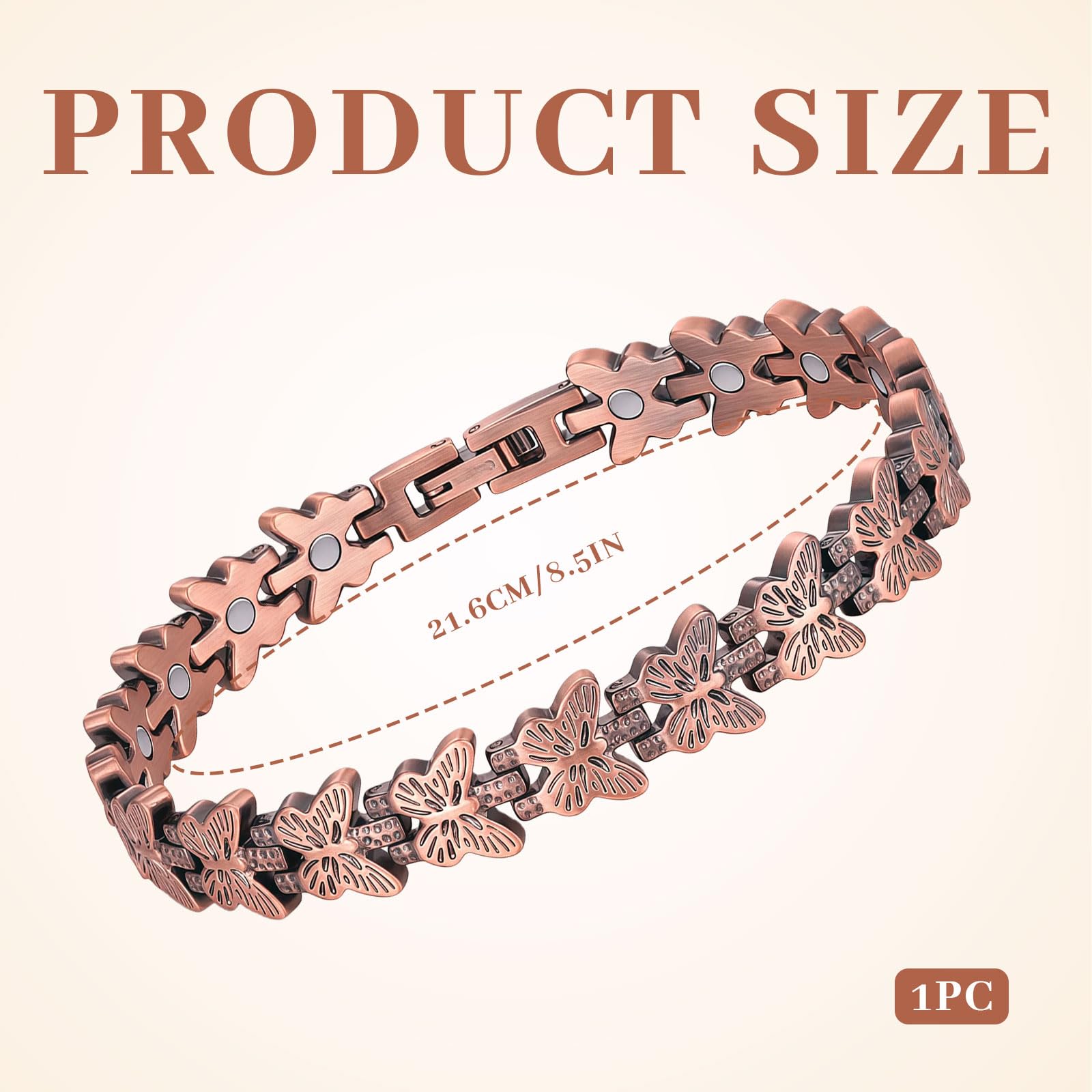 Bracelet en Cuivre pour Femmes, Bracelet Magnétique, Bracelet en Cuivre Réglable avec Forte Puissance Magnétique, Bijou Cadeau pour Femmes