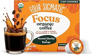 Four Sigmatic Mushroom Coffee K-Cups | Organic Dark Roast Coffee with Lion’s Mane Mushroom Powder & Yacon | Focus & Immune Support | Vegan & Keto | Sustainable Pods | 24 Count