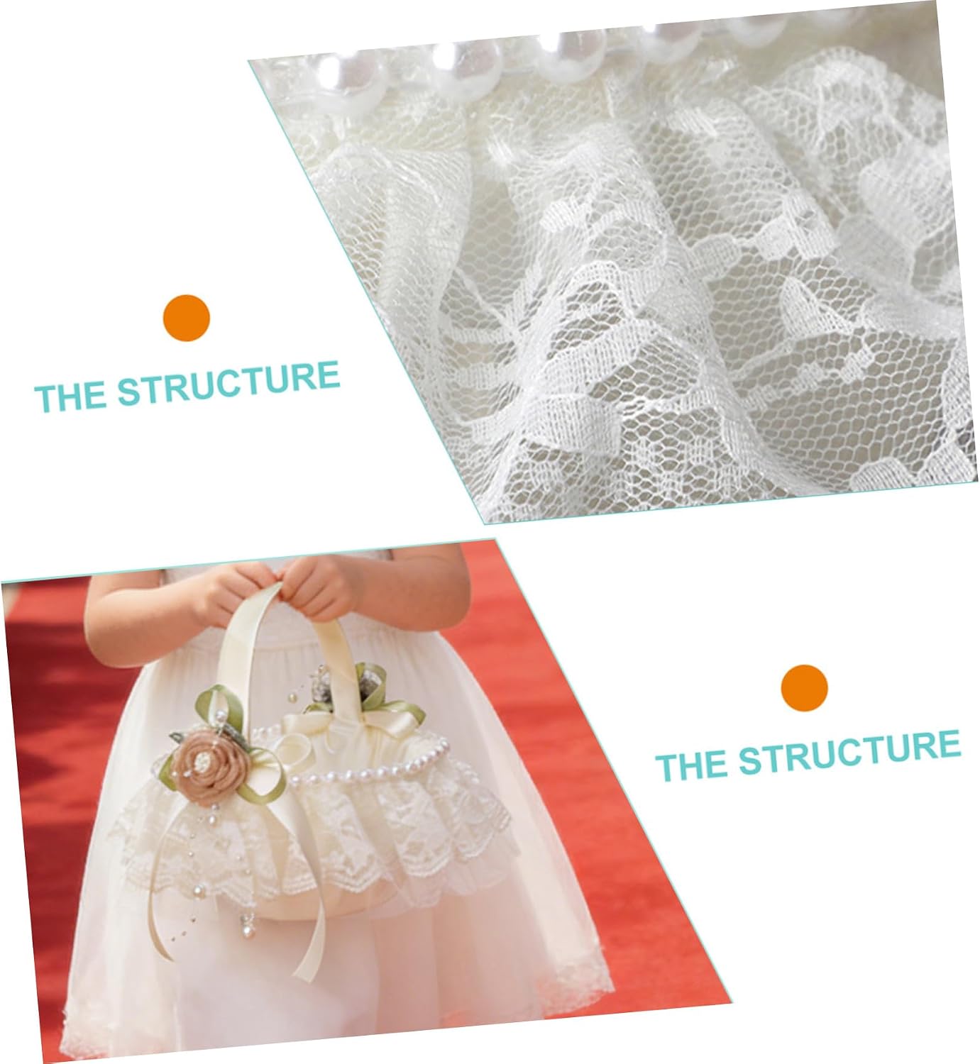 Wedding Flower Girl Basket Ivory White Pearl Handle Lace Decorative Basket for Weddings Ceremony Supplies,