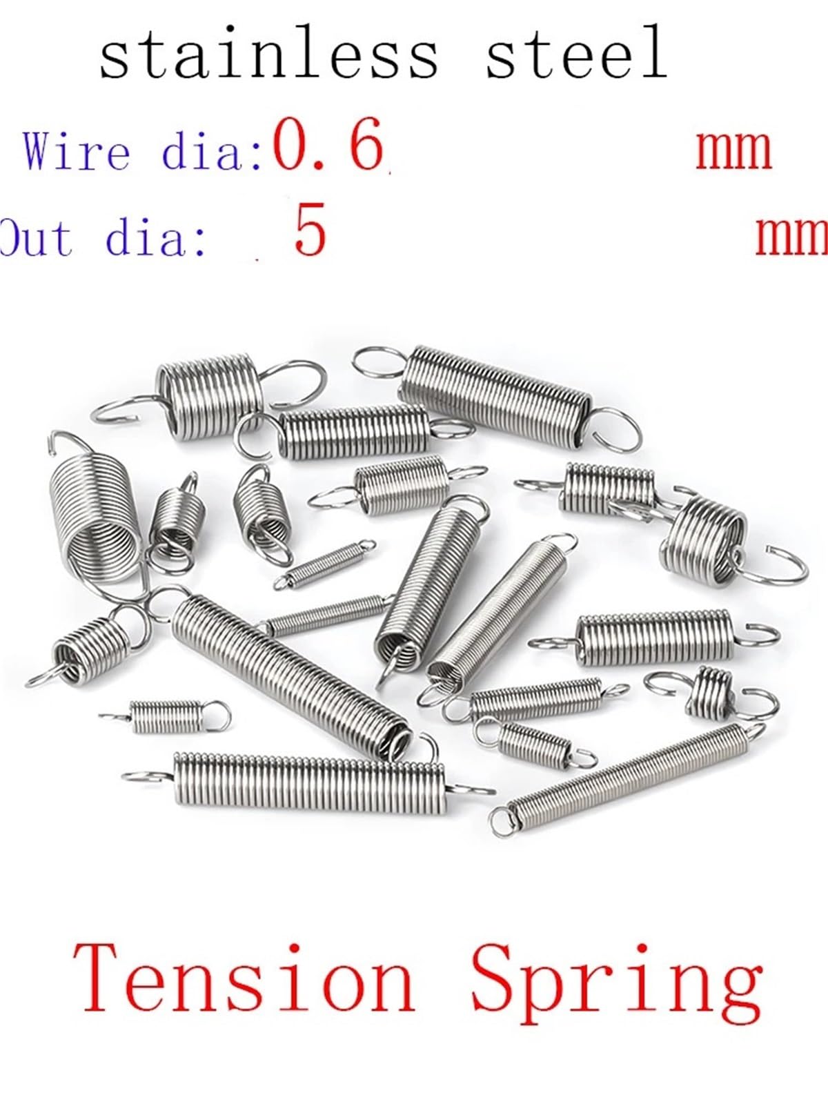 Extension Springs 50 Pcs/lot 0.6mm Stainless Steel Tension Spring with O Hook Extension Spring Lengh 15-120mm(20mm)
