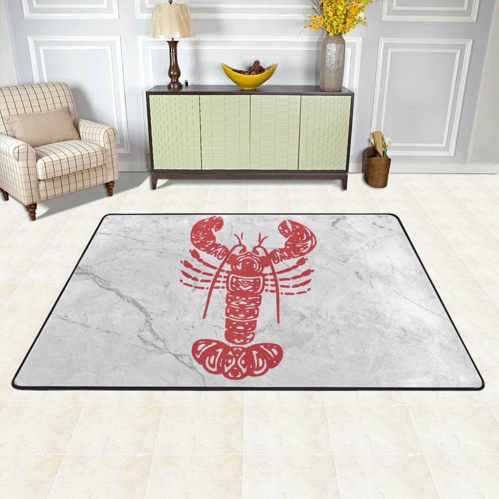 NUSDB Tribal Maine Lobster Area Rug Living Room Bedroom Kitchen Sofa Bedside Carpet Floor Mats 36""X24"", Black