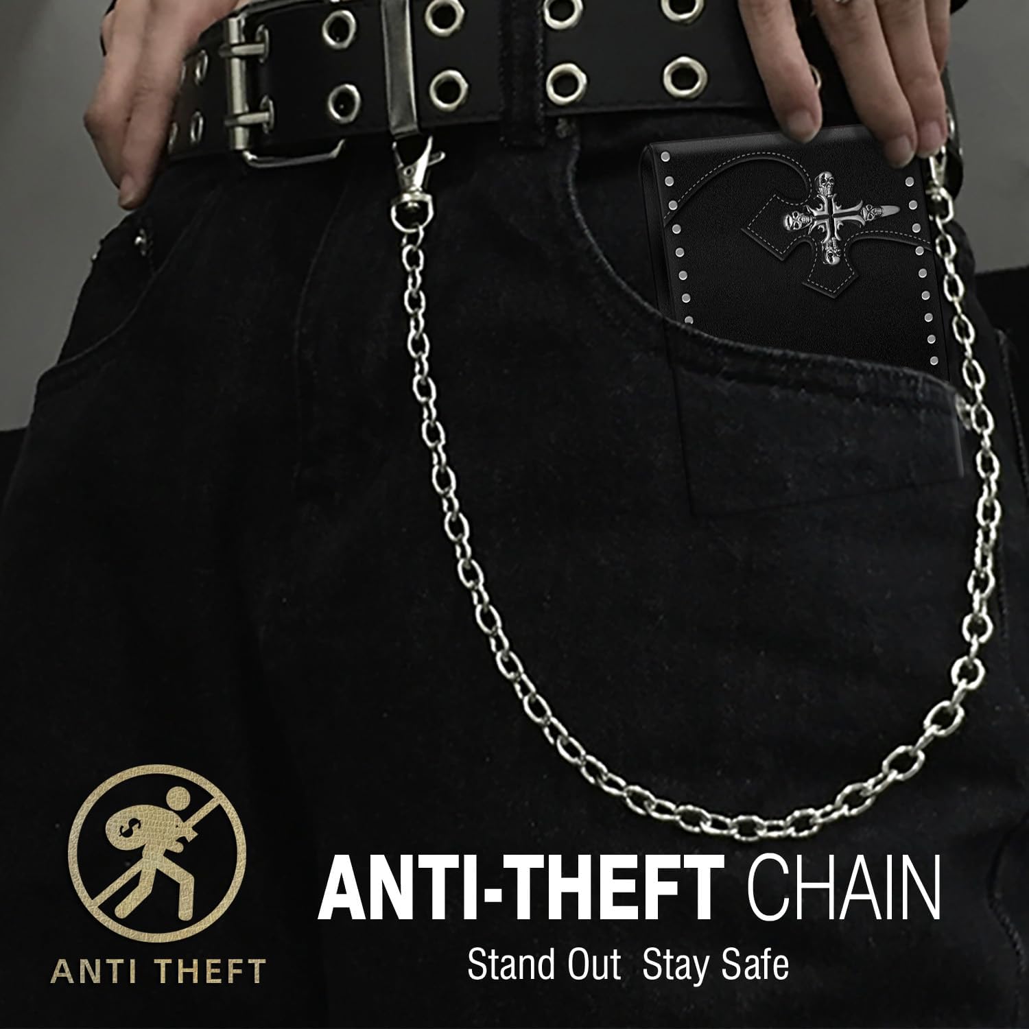 Cross Chain Wallet Leather - Punk Skull Gothic Bifold Halloween Goth Accessories - Jesus Gifts | Unisex - Image 4