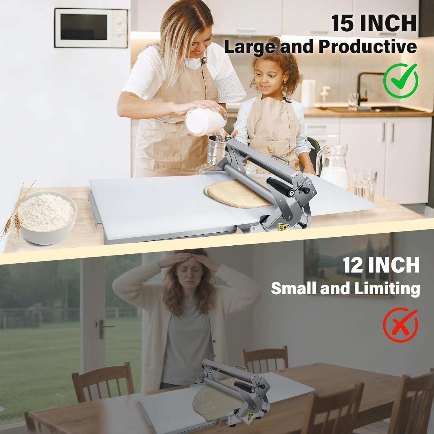 40.9''x15.5" Folding Dough Sheeter with Sheeter Board Manual Dough Roller Machine Stainless Steel Sheeter Thickness Adjustable