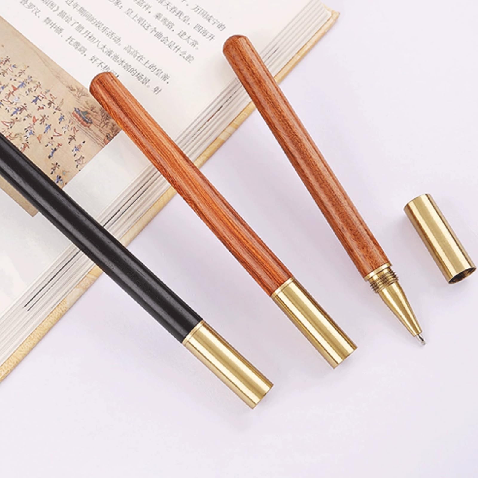 Penna gel con inchiostro gel, 2 pezzi, con tappo rotante in legno, 0,5 mm, penna da scrittura per diario, scrittura, penna da lavoro, 147 cm, inchiostro nero