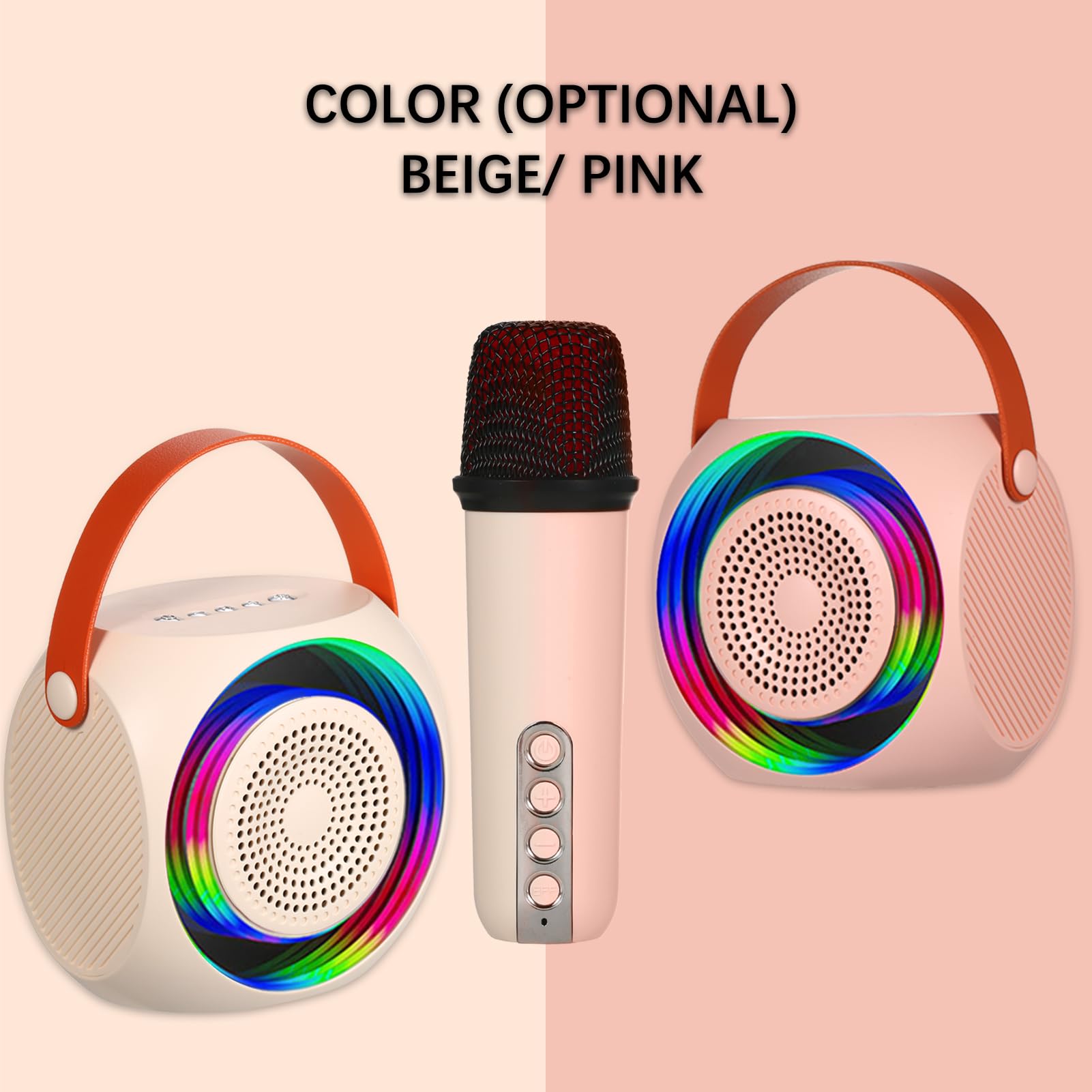 Urządzenie do Karaoke, Głośnik Blue Tooth z 2 Mikrofonami Bezprzewodowymi Światła RGB z możliwością ładowania na imprezę domową i śpiew Rodzinny (PINK)