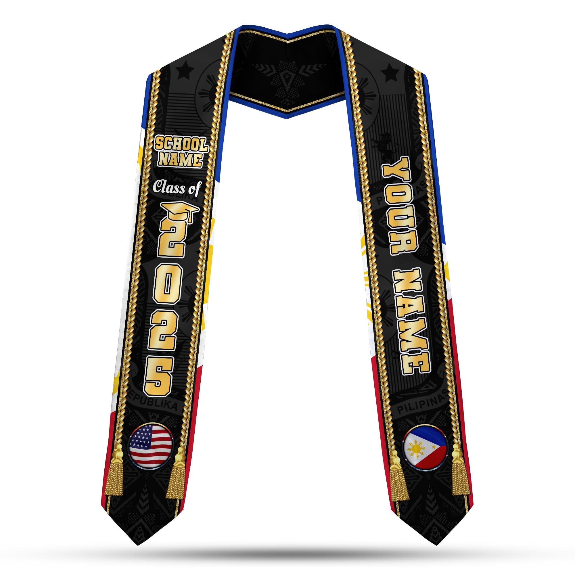 MonkeyVan Philippine Graduation Stole Philippines Graduation Flag Stole Sash Philippine American Flag Graduation Sash Plp4