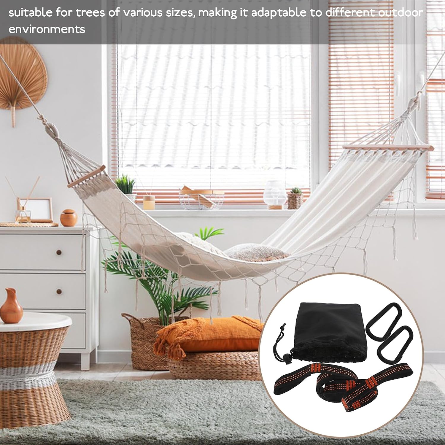 Outdoor Hammock Tree Straps Accessory Kit 2m Polyester Tree Swing Straps with 6 Loops Black Buckles and Carry Bag for Camping and Backyard Hanging