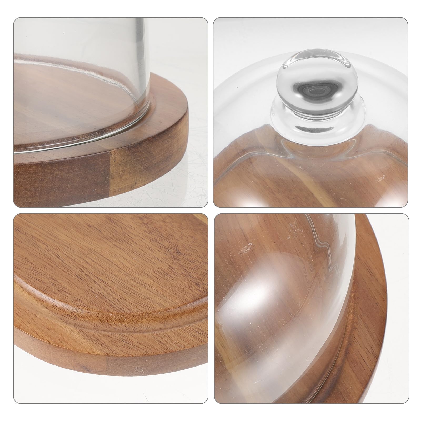 Garneck Présentoir à Gâteau en Verre avec Base en Bois, Cloche Protectrice Anti-pollution, Plateau de Service Simple et Élégant pour Fête D'anniversaire en Extérieur