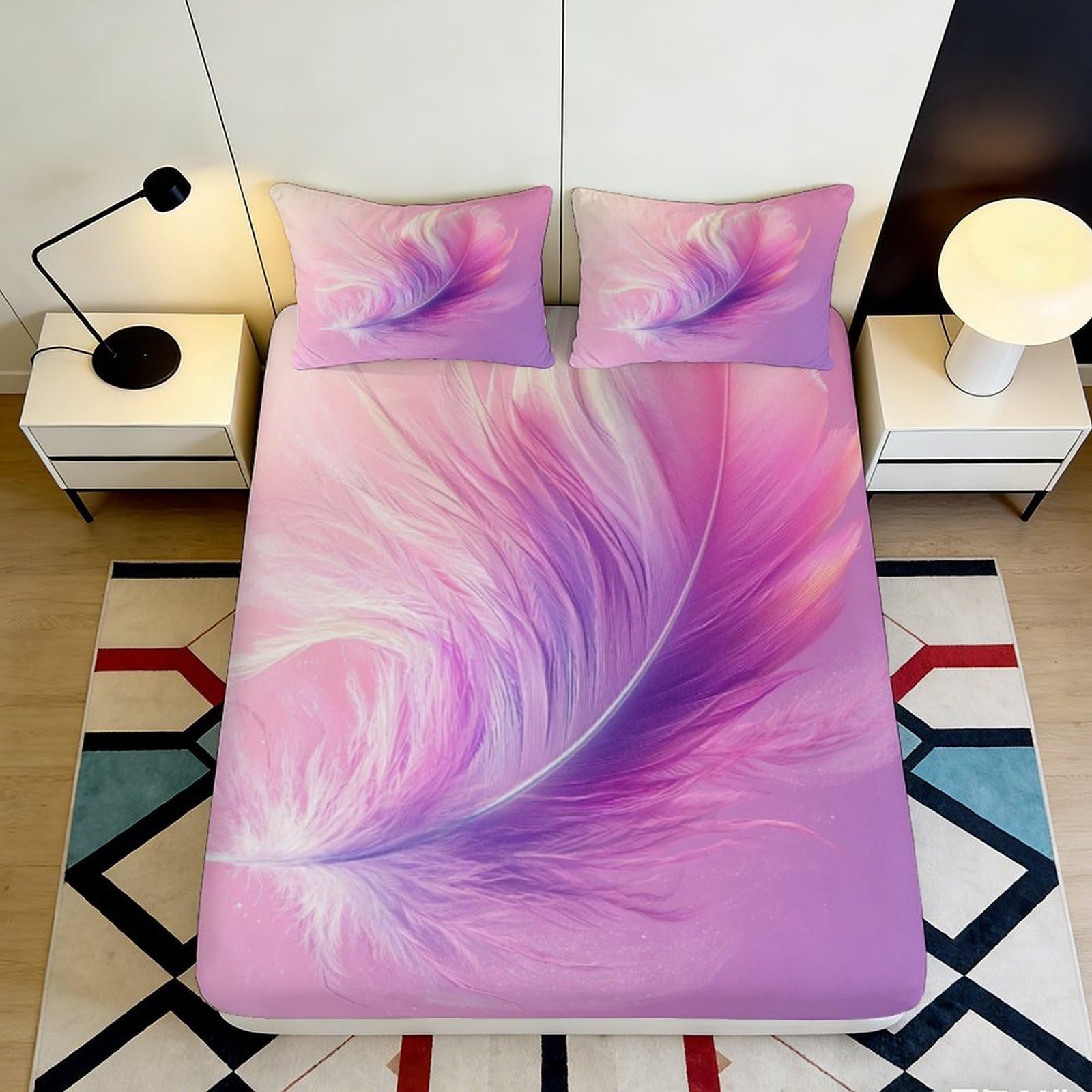 3D Printed Rainbow Bear Fitted Sheet Microfiber Deep Pocket Non-Slip Bedroom Set Cloud Mattress Fitted Cover Washable 160x200x25cm