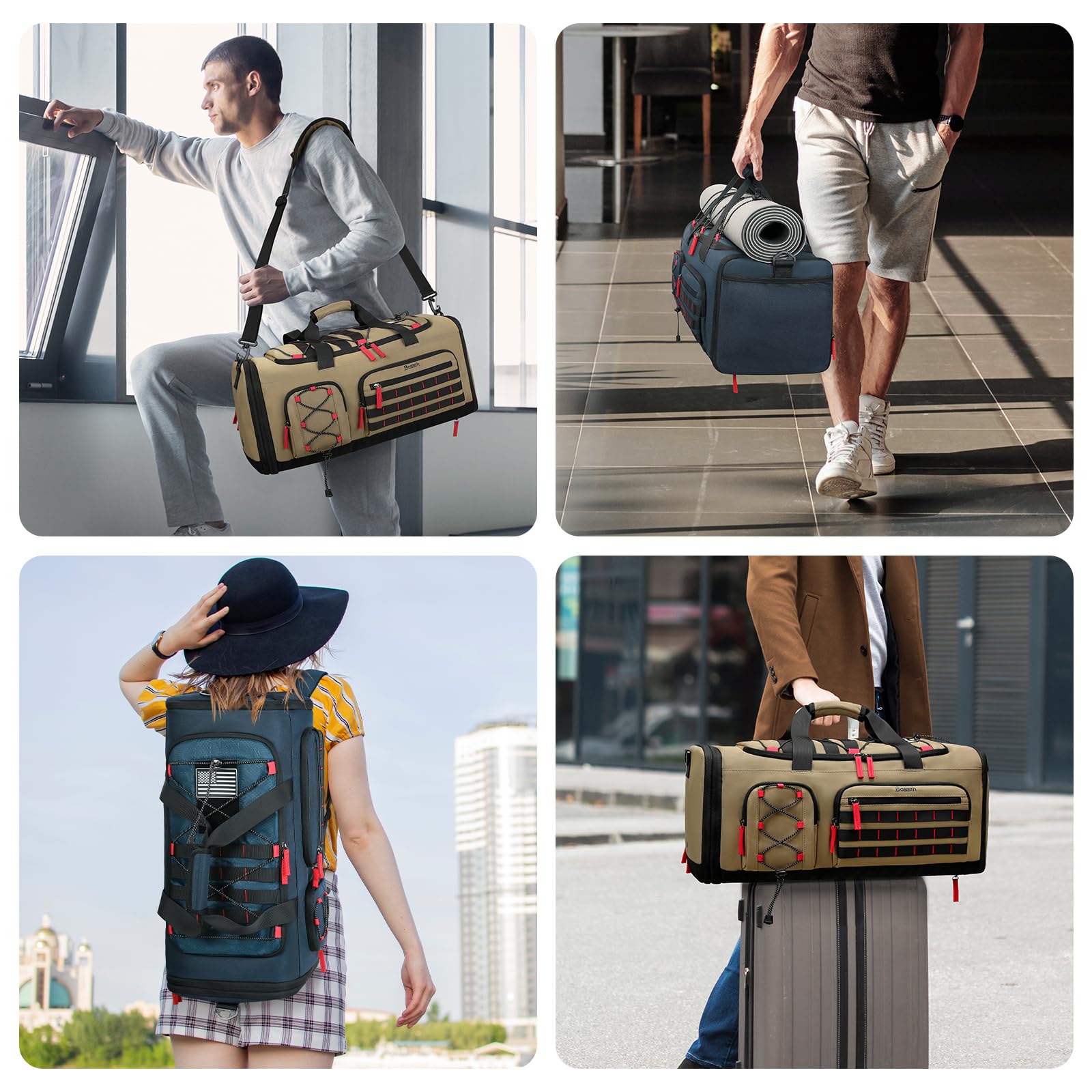 Bosstin - Bolsa de Deporte para Hombre y Mujer (45 L, Bolsa de Viaje, Bolsa de Deporte, Bolsa de Fin de Semana, Mochila de Noche con Compartimento para Zapatos