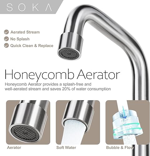 Miniatura 3 de SOKA Centerset - Grifo de baño con 2 asas de 4 pulgadas, fregadero de mano comercial, grifo táctil de 3 agujeros, níquel cepillado, palanca L