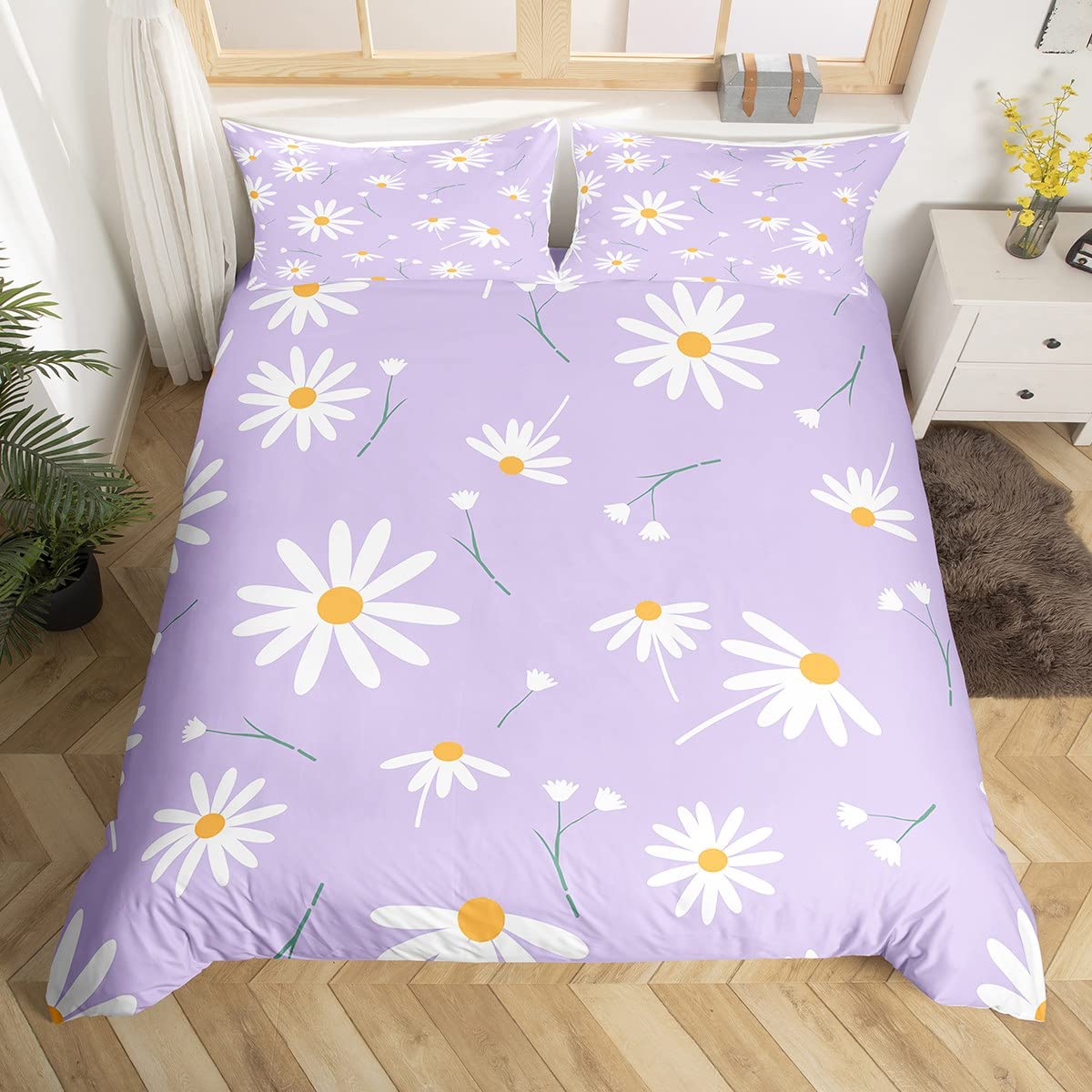 Funda de edredón de margaritas blancas antialérgica y transpirable para cama doble