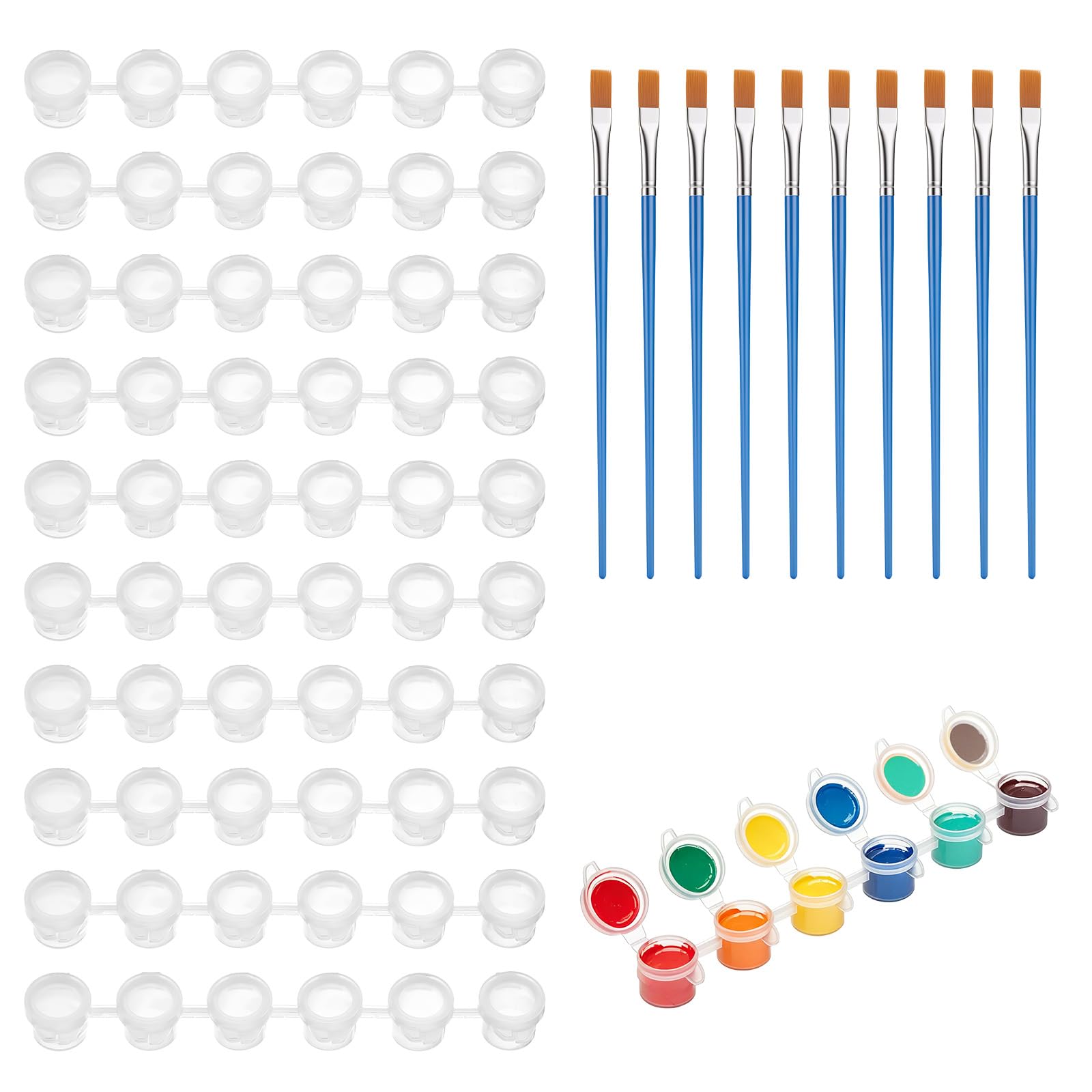 JJUNW 60pcs Empty Paint Pots Strips 3ml with 10 Pcs Paint Brushes Set