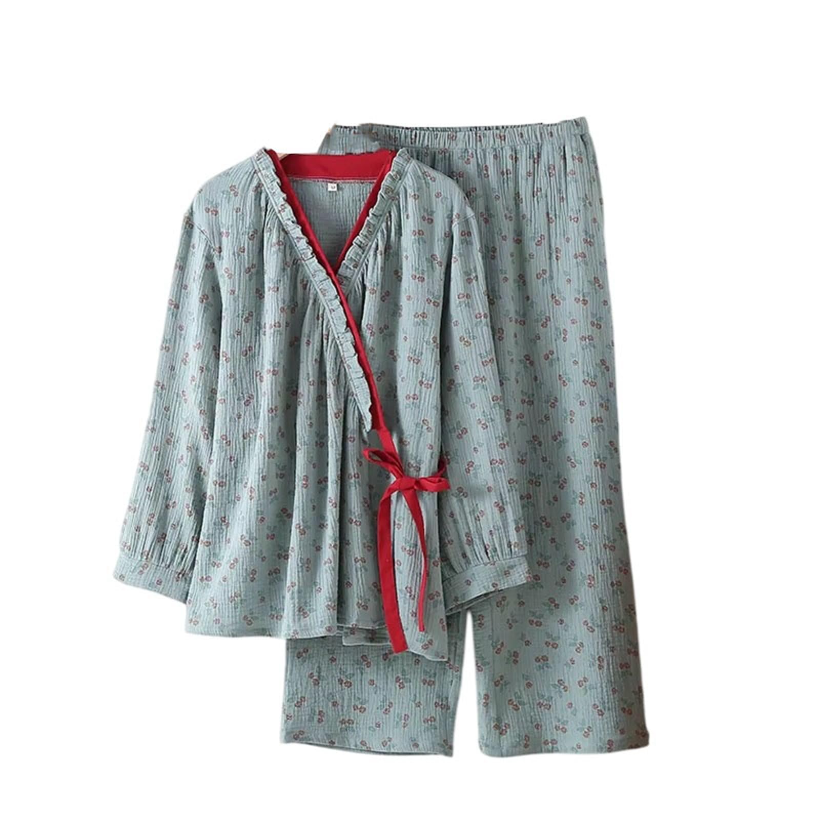 Conjunto de pijama tipo kimono de algodón para mujer, primavera, otoño, estilo delgado, retro, ropa para el hogar
