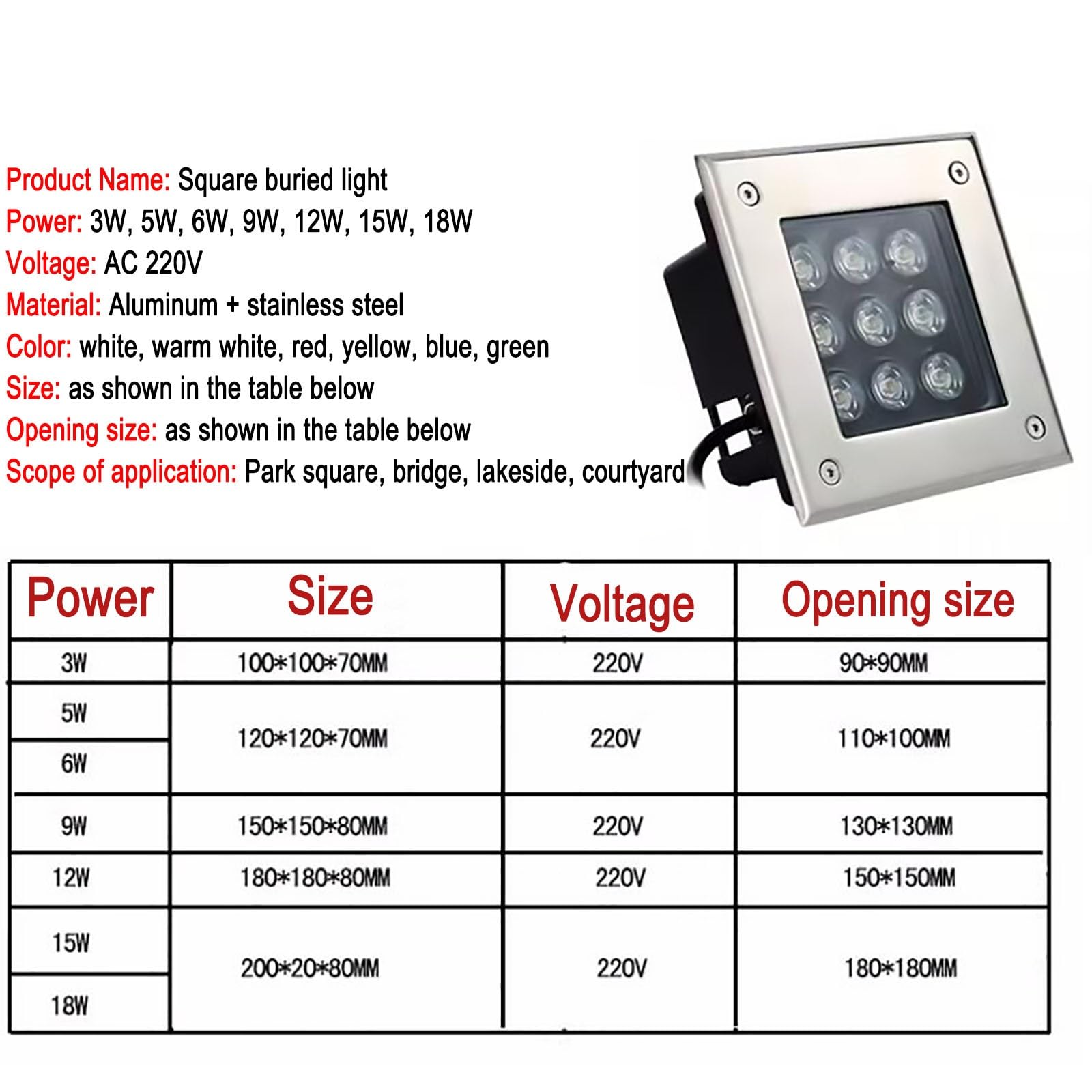 Zakopane oświetlenie ogrodowe - zewnętrzne wpuszczane reflektor LED, wbudowany reflektor kwadratowy AC 220 V, wodoodporne oświetlenie podłogowe IP66, dekoracyjna lampa podłogowa do ogrodu, na