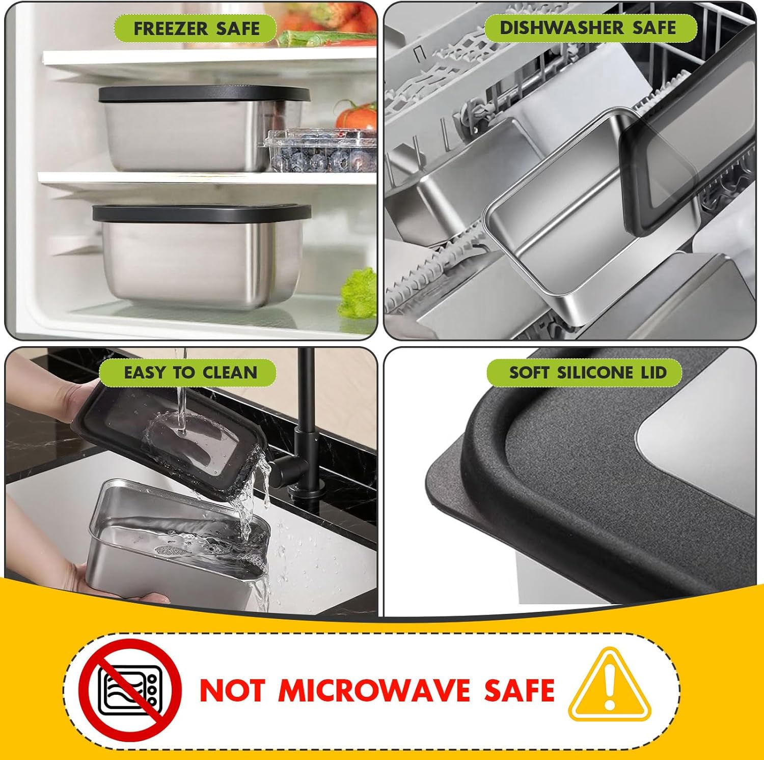 Stainless Steel Snack Containers - Food Storage Container Set with Silicone Lid, Stackable Lunch Bento Boxs for Sandwiches/Fruits/Candies, BPA Free, Food Containers, 3Pack - Image 6