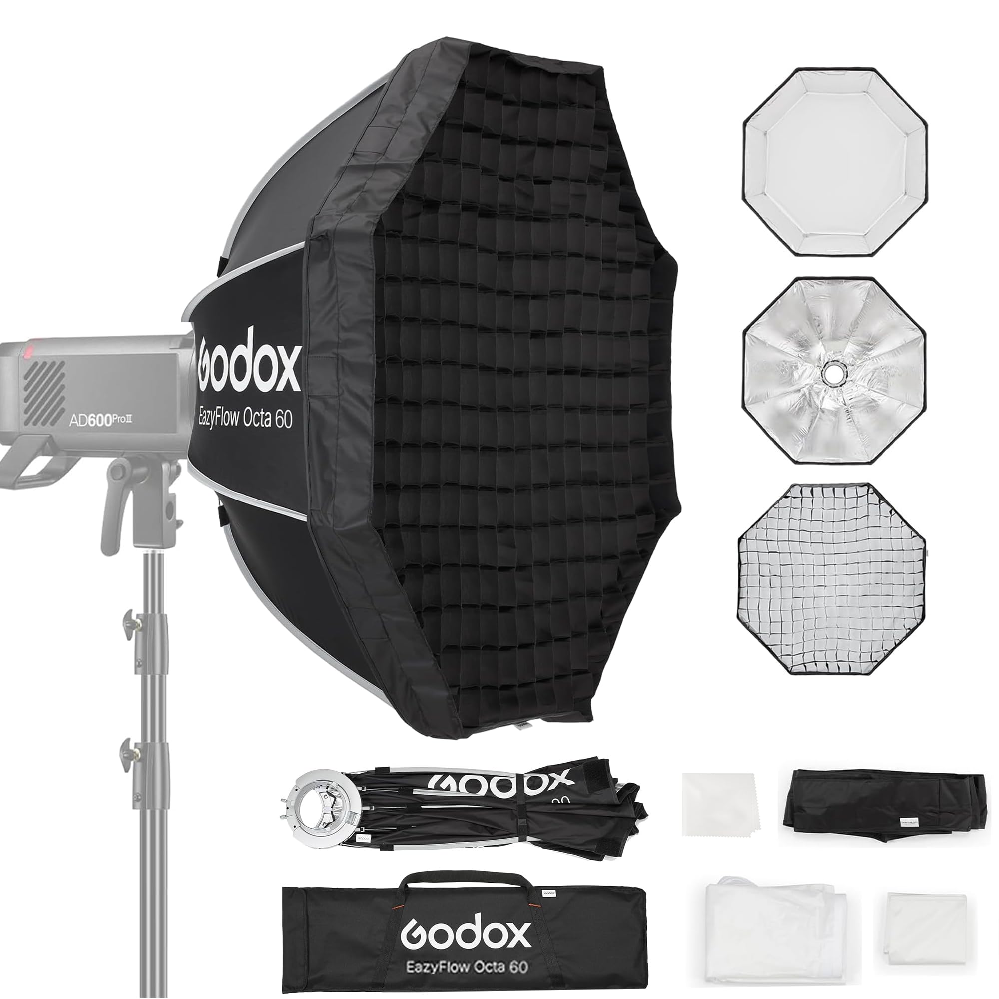 Quick Release Softbox,EazyFlow 60cm 23.6" Octagon Soft Box with Grid