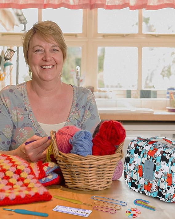 Aeelike Crochet Kit for Beginners Adults, Complete Crochet Set, Blue Cat