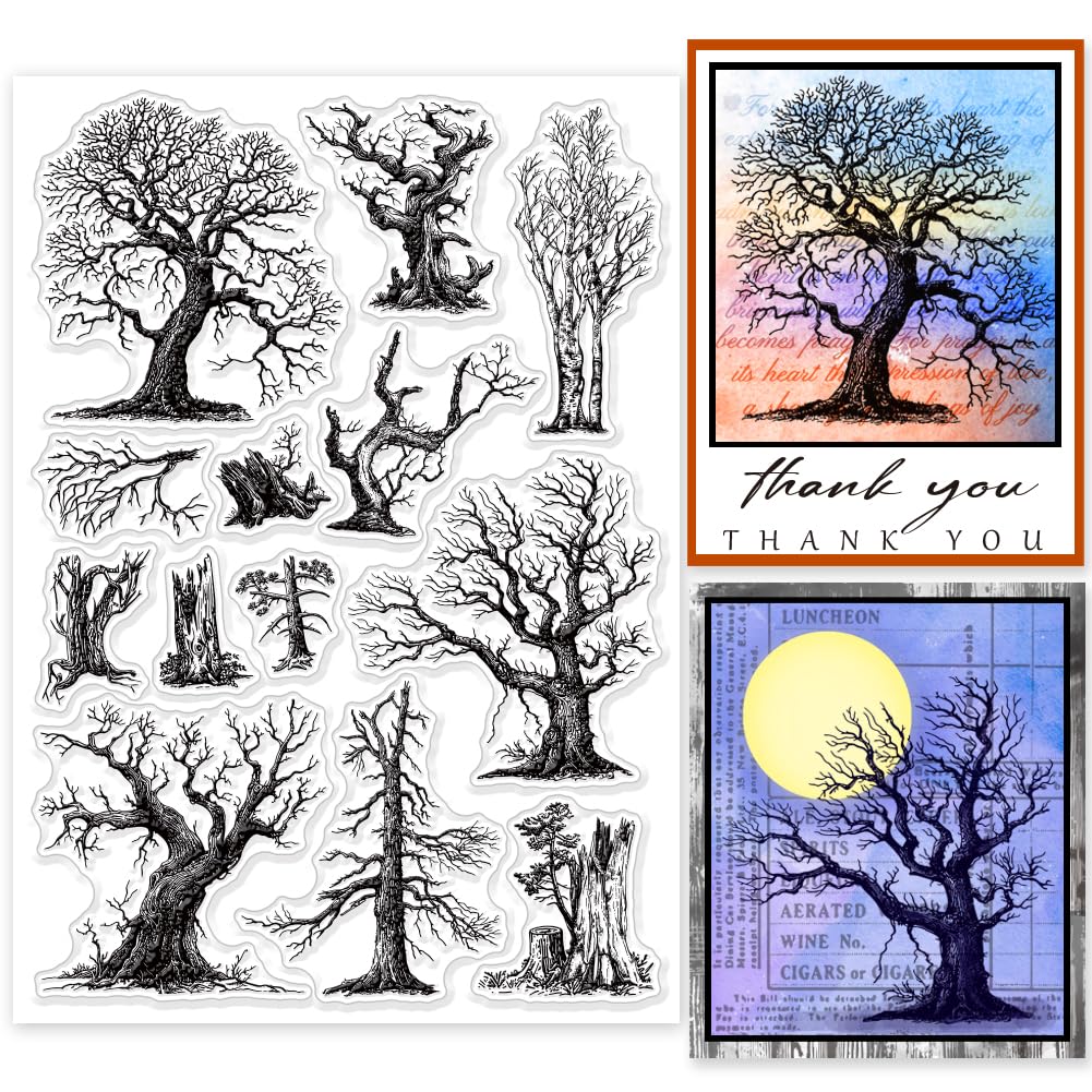 GLOBLELAND Trees Trunk Nature Clear Stamps for Card Making Tree Trunk Clear Silicone Stamp 21x14.8cm Dead Trees Silicone Transparent Seal Stamps for DIY Scrapbooking Journal Album Decor