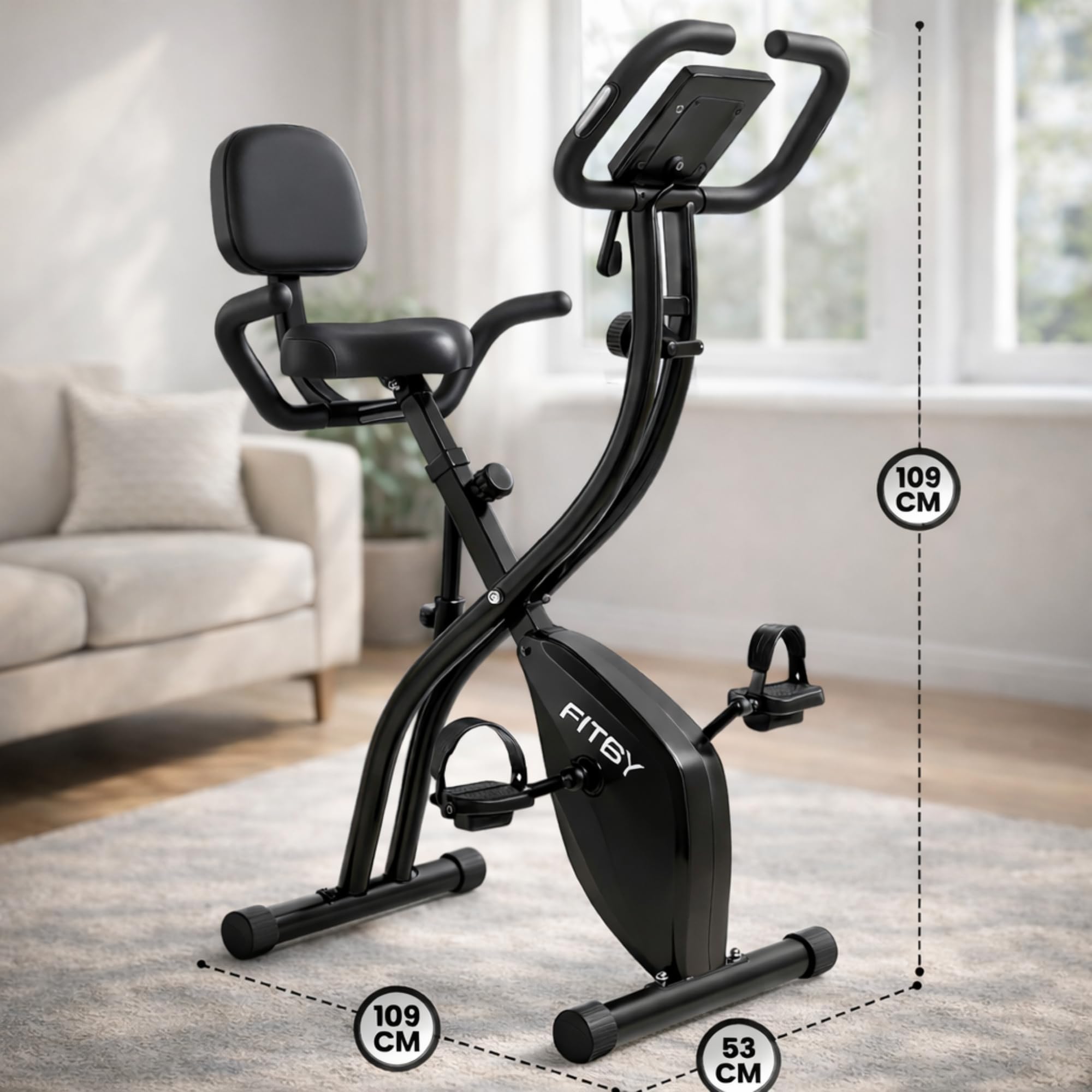 Składany Rower Treningowy X-Bike Do Użytku Domowego – Rower Stacjonarny Z 10-Stopniową Regulacją Oporu Magnetycznego | Sprzęt Fitness Z Oparciem, Podłokietnikami I Czujnikami Tętna