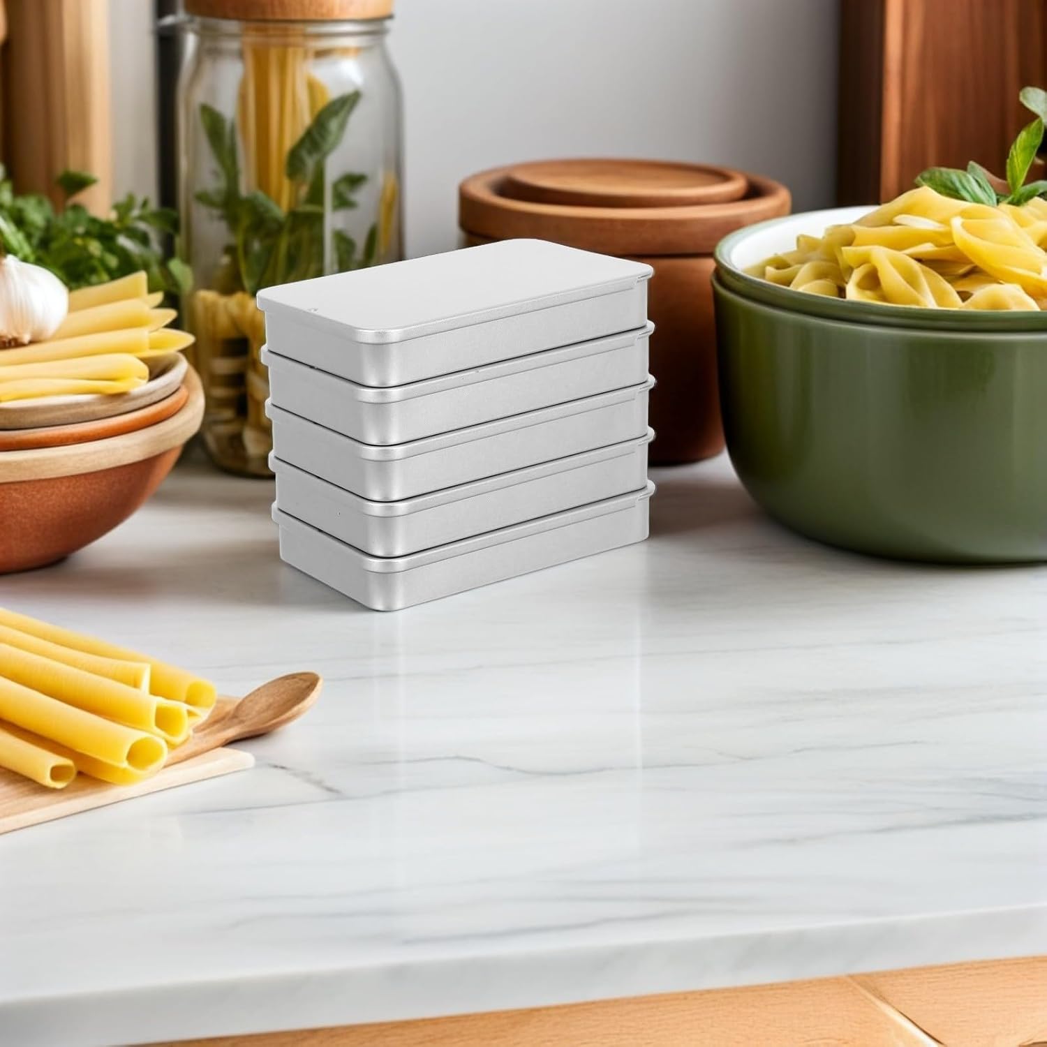 5pcs Mini Tin Push-pull Box Rectangular Silver Tinplate Storage Box
