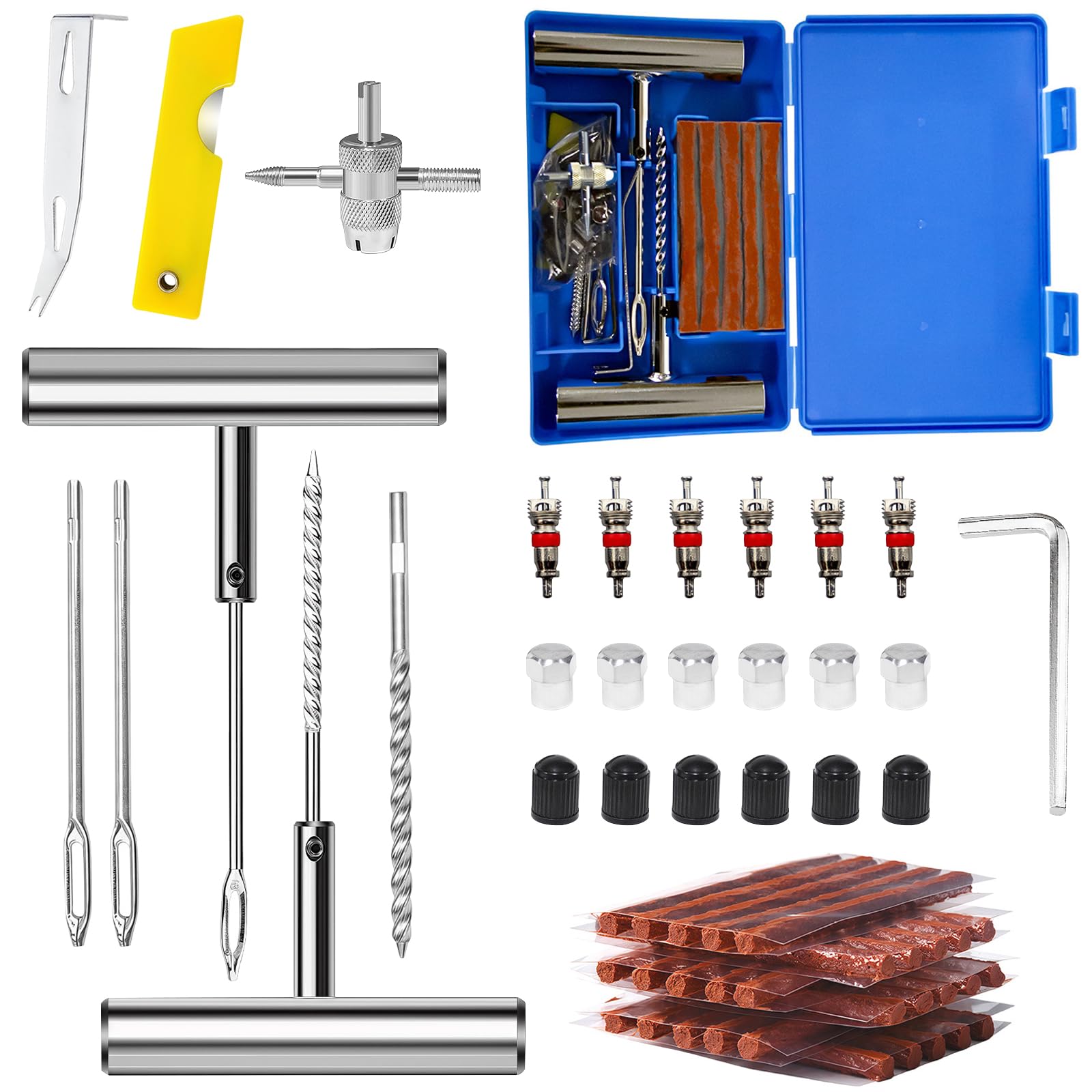 (58 pcs) Tire Repair Kit - Multi Functional Portable Emergency Tire Repair Puncture Toolbox, Suitable for Cars/Motorcycles/Electric Vehicles (Vacuum Tires+Tubeless Universal)