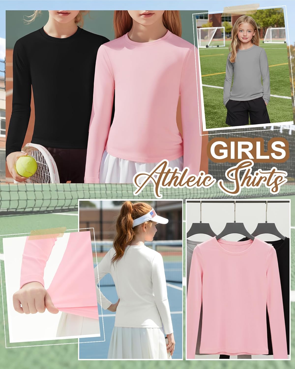 4 Pack Girls Long Sleeve Athletic Shirts Kids Activewear Tops Basic Yoga Crew Neck Sports Teen Youth Tees - Image 6