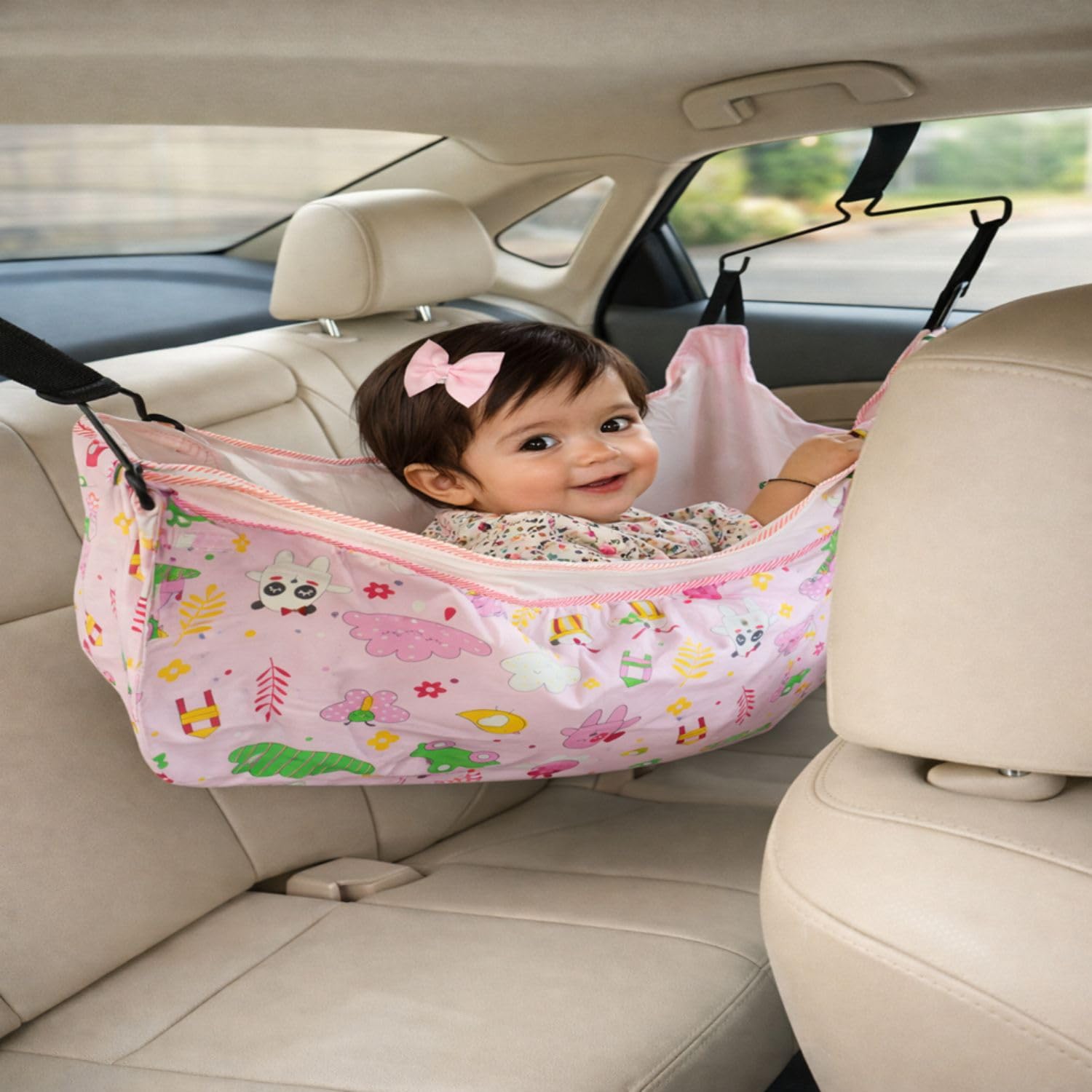 Car Cradle Hammock for 0 to 3 Year Baby | Portable Car Cradle Travel Kit with Adjustable Belt & Hanger | Cotton Car Jhula | Car Nap for Baby Travel (Full Kit) | Setup in Seconds-image-32