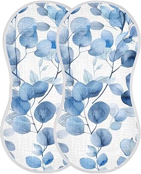 2 Pack Baby Burp Cloths, Soft Absorbent Burping Cloths for Babies, Cotton Milk Spit Up Rags, Large Size for Newborns, Baby Boys and Girls Aqua-Blue Leaf Pattern
