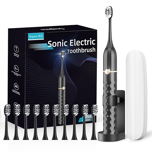 Electric Toothbrush Set, Equipped with 10 Brush Heads and Travel case, IPX8 Waterproof, 2-Minute Timer, 42000 high-Frequency Vibrations, 5 Modes, The First Choice for Gift Giving