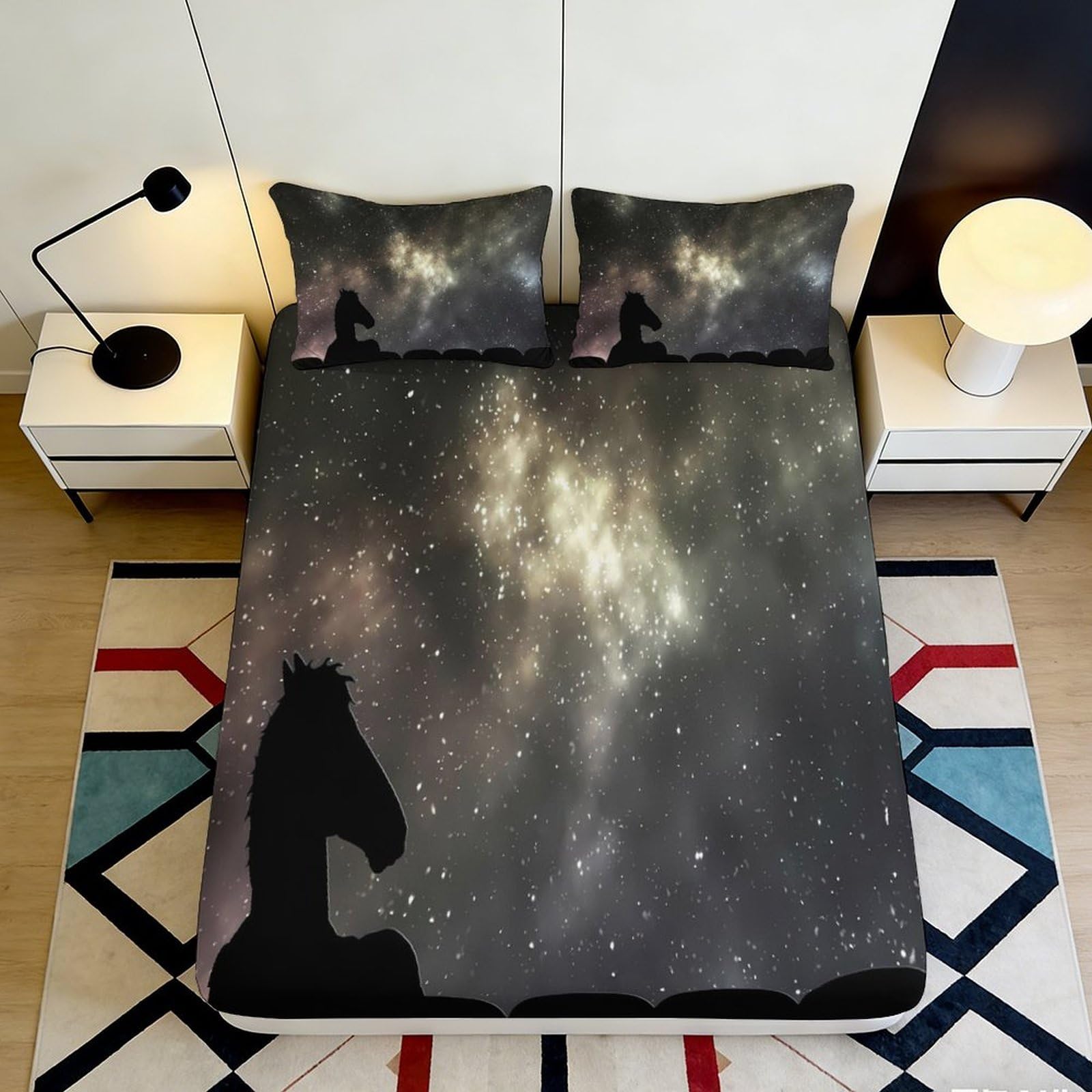 Uxinyoume Style-3 3D Printed Galaxy Starry Sky Fitted Sheet Microfiber Soft Cosmic Nebula Mattress Cover For Bedroom Dorm Decor 90X200x25cm