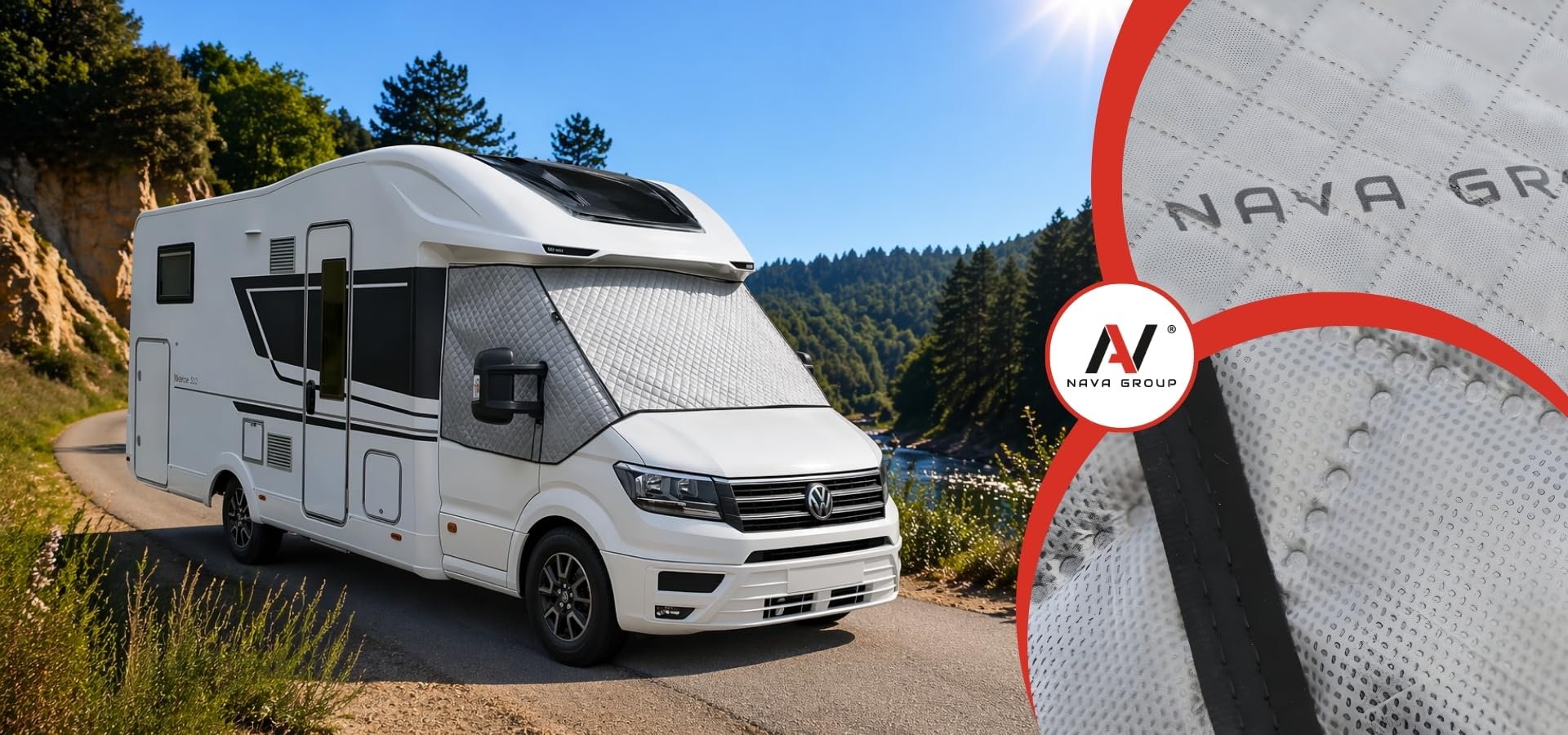 Thermomatte Außenisoliermatte für Volkswagen Crafter II ab Baujahr 2016 Wohnmobil, Front- und Seitenscheibenabdeckung Fahrerhaus, Thermoschutz Sonnenschutz Winter Schnee EIS Abdeckung, 5-lagige