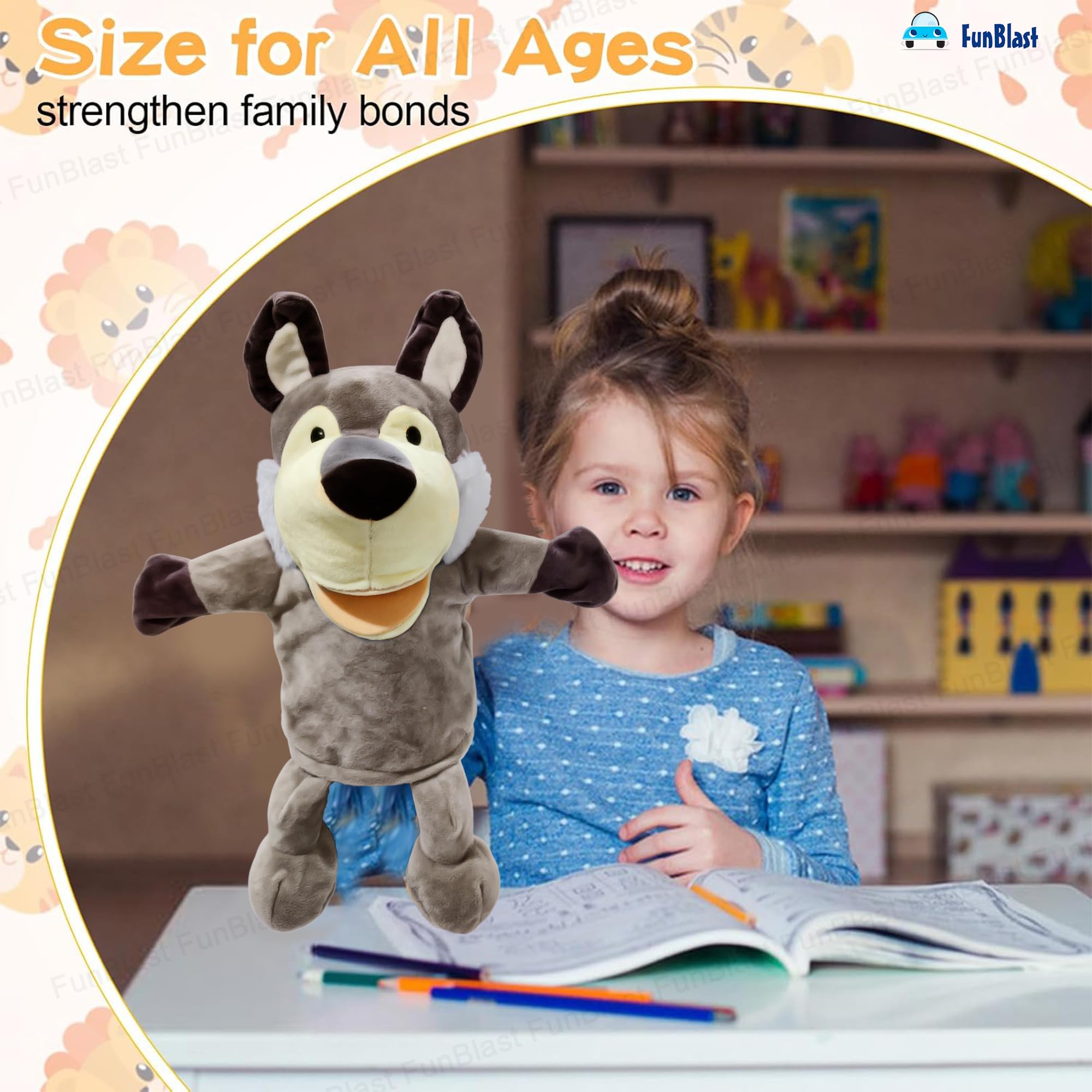 FunBlast Hand Puppets for Kids – Cute Animal Soft & Interactive Plush Fox Puppets for Storytelling, Role Play & Learning Toys, Perfect for Toddlers & Children (Multicolor) 1