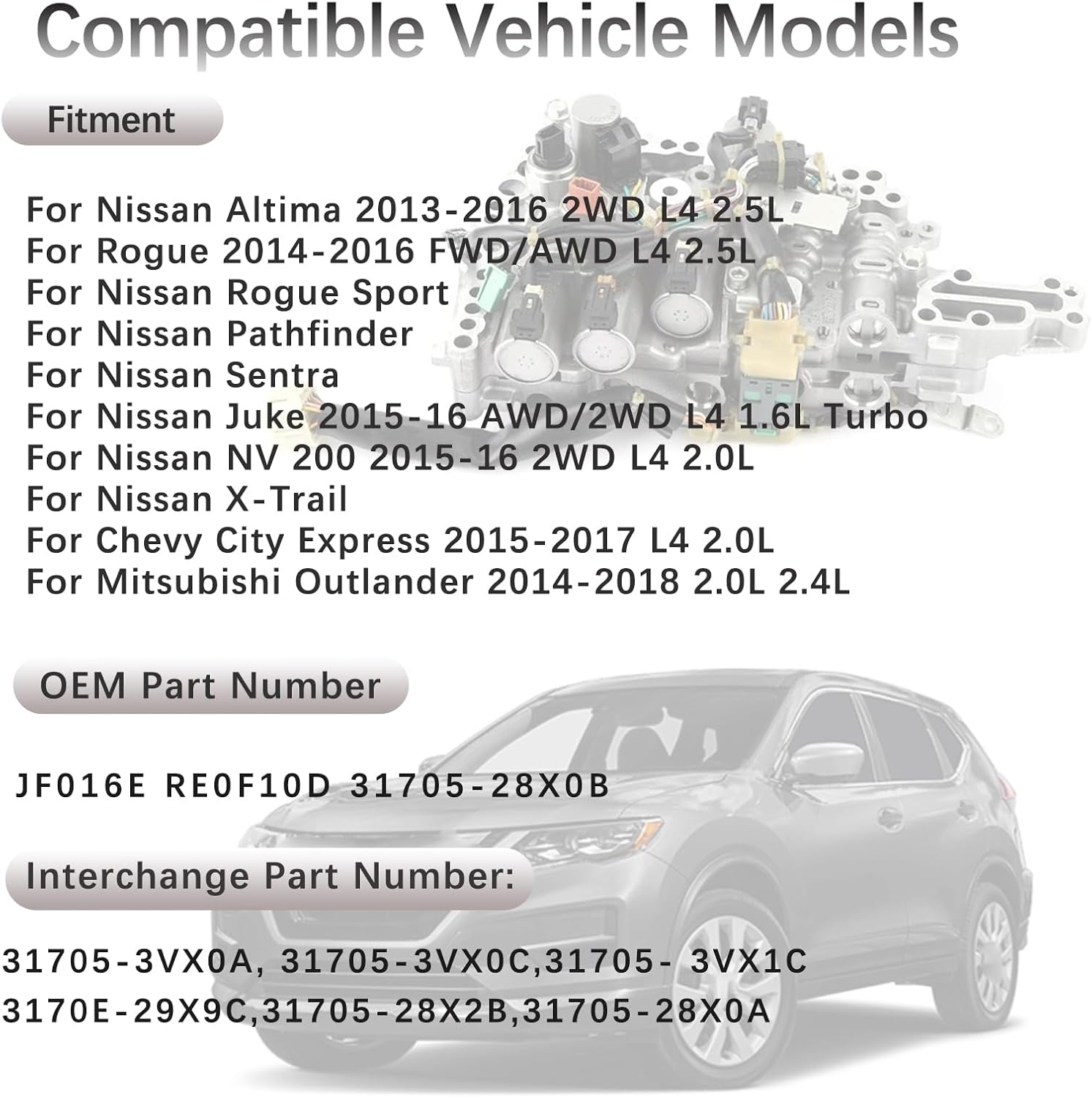 JF016E CTV Transmission Valve Body Compatible with 2014-2017 Nissan Altima 2.5L 2015-2017 Mitsubishi Outlander Sports 2.0L #31705-28X0B