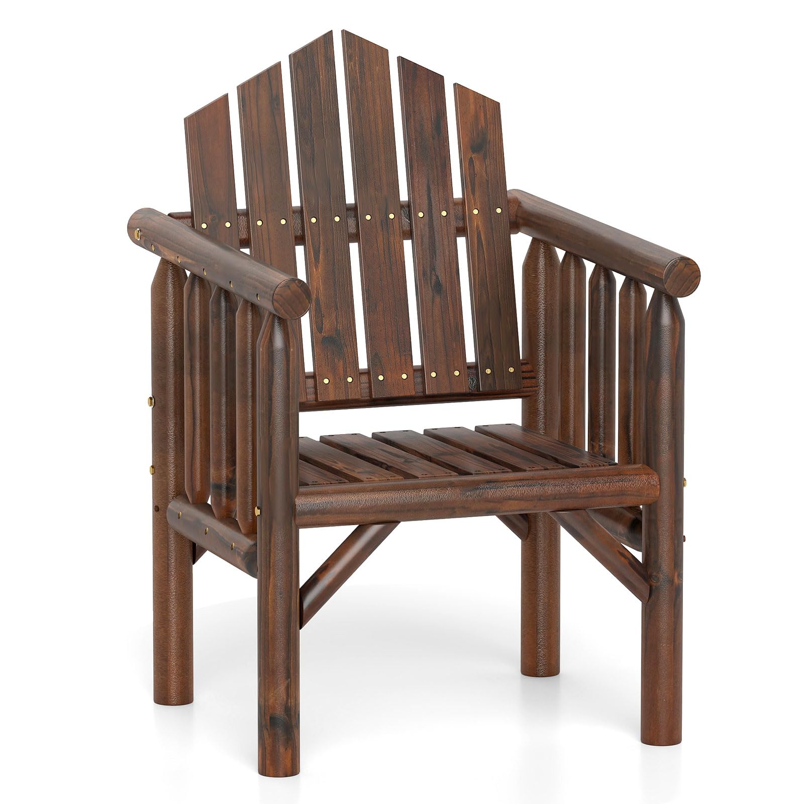 COSTWAY Garden Chair, Outdoor Dining Chairs with Armrests & Reclined High Backrest, Wooden Patio Armchair Deck Seats for Poolside Backyard Lawn Balcony