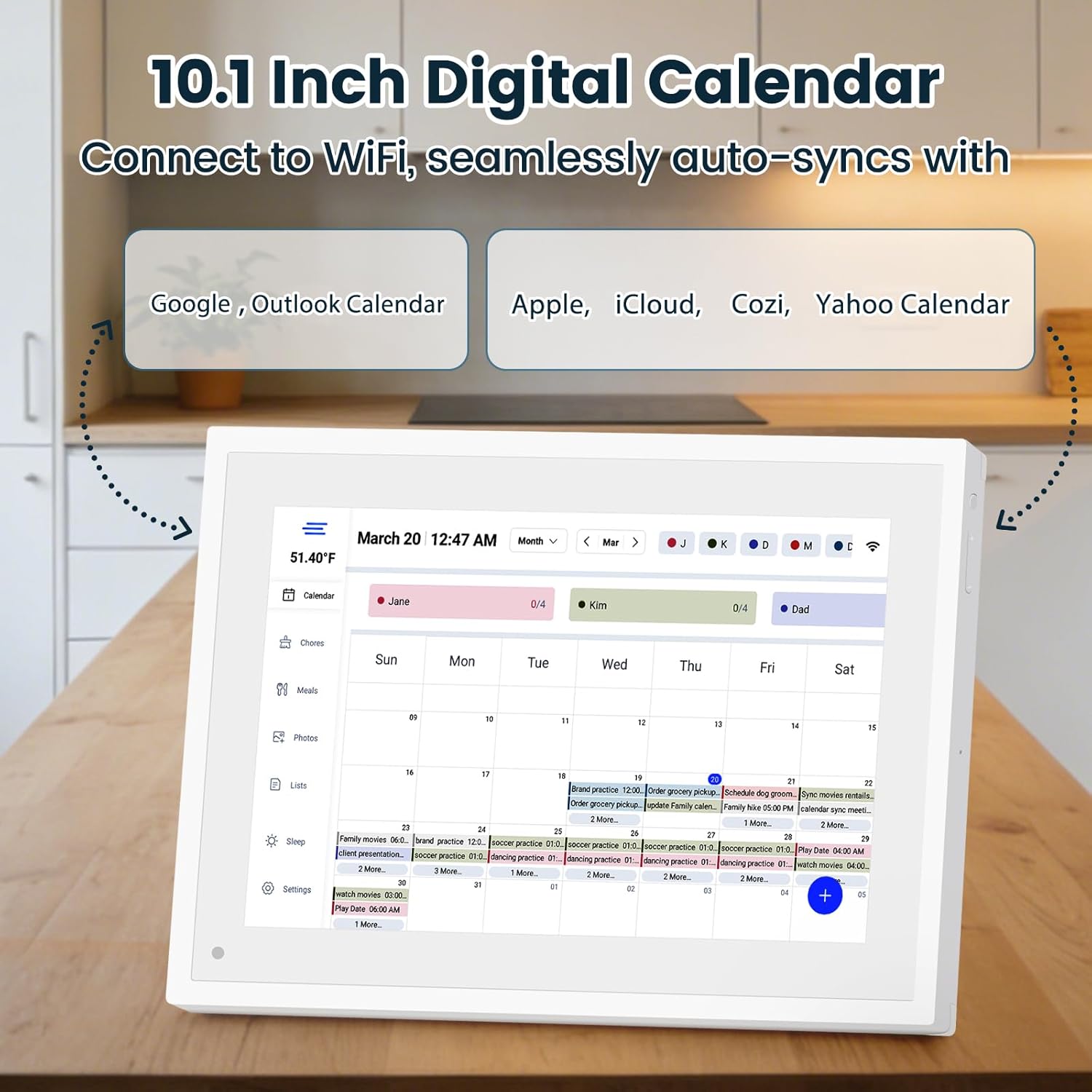 Digital Calendar 10.1", Smart Calendar Planner & Chore Charts, 1080P Full HD Interactive Touchscreen for Family Planner Display, Smart Family Calendar, Desk Mount, Gifts for Women Men