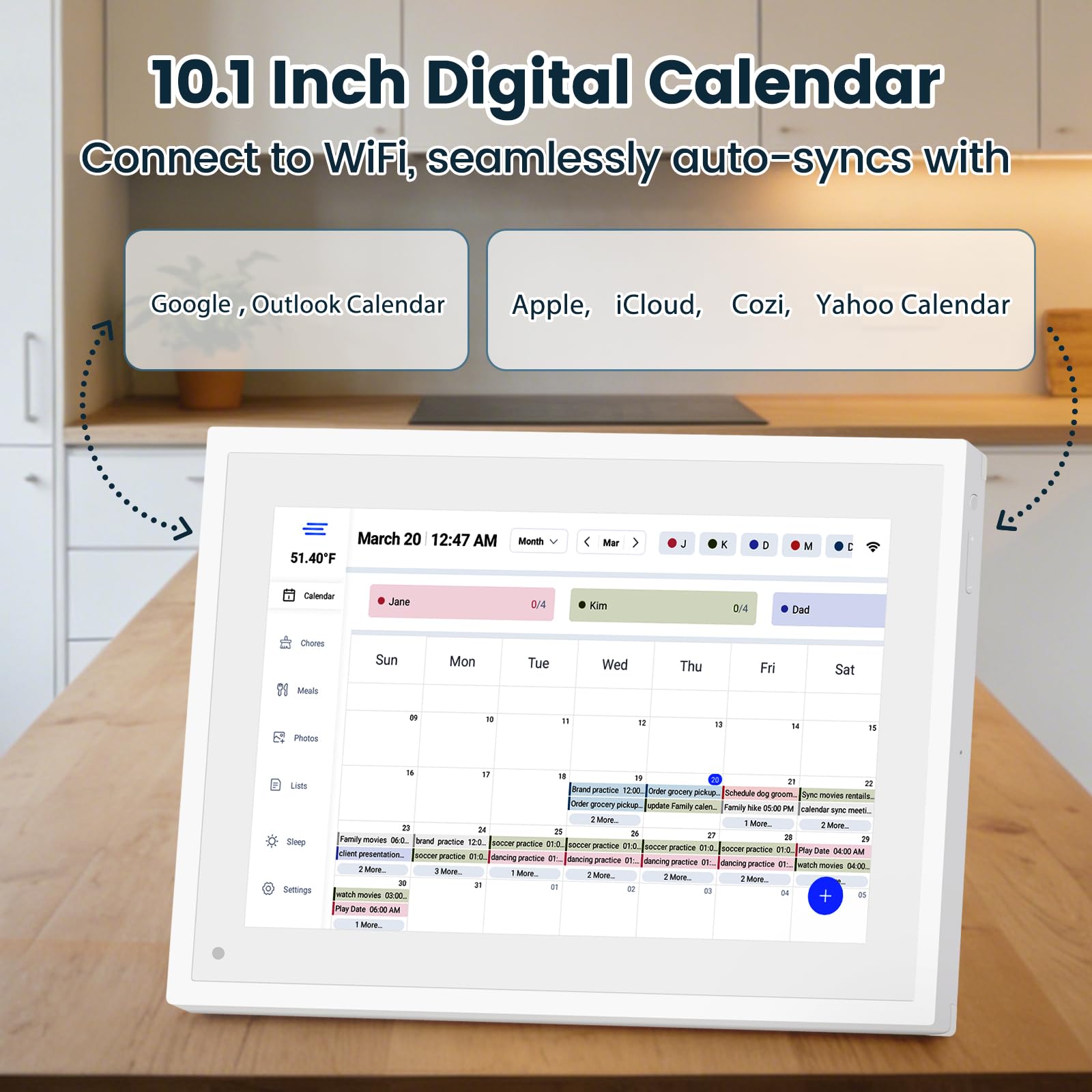 15.6 Zoll Digitaler Kalender Wand | digitaler familienplaner groß mit Aufgaben & Belohnungssystem, Bilderrahmen | Synchronisiert mit Google & Outlook | Wand- & Tischhalterung inklusive