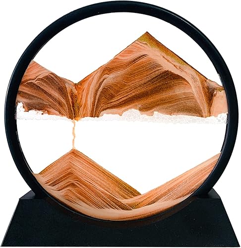 Miniatura 35 de HYUGF Decoración de imagen artística de arena en movimiento, movimiento líquido de paisaje de arena profunda 3D, marco de vidrio redondo, regalo