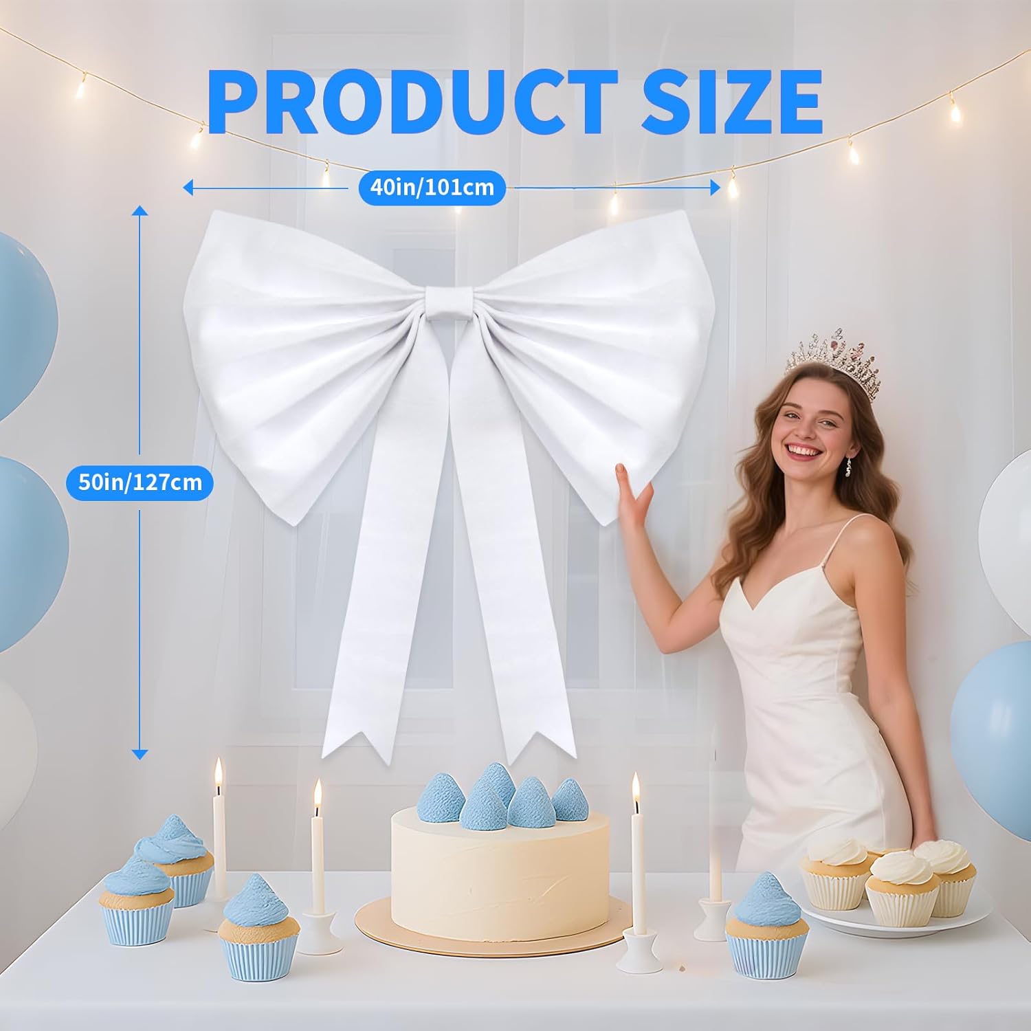 White Bow Coquette Birthday Decorations: Big Bows Party Themed Backdrop 45 Inches Large Room Wall Decor Giant Door Wedding Engagement Bridal Bachelorette Baby Shower Christmas Graduation Decoration