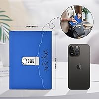 Vista 6 de ARRLSDB Lock Diary Leather Journal Writing Notebook Planner Organizer Digital Password Notebook Locking Personal Diary (Blue)