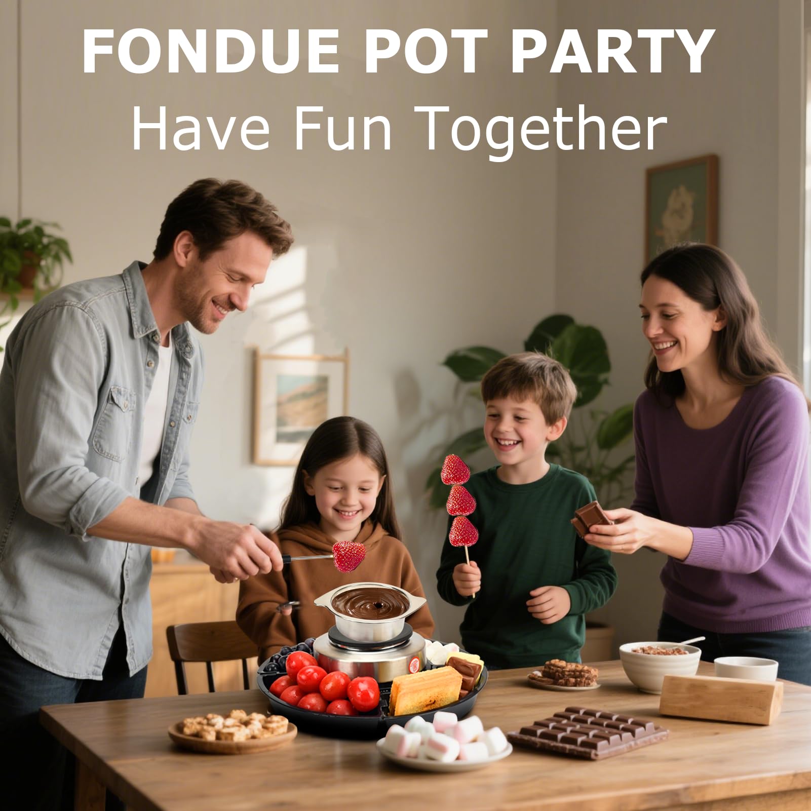 SANGLE SOPFFY - Juego de fondue 2 en 1 y cafetera eléctrica de S'mores – Juego de fondue de queso y chocolate con control de temperatura, bandejas desmontables, juego eléctrico de fondue con 4