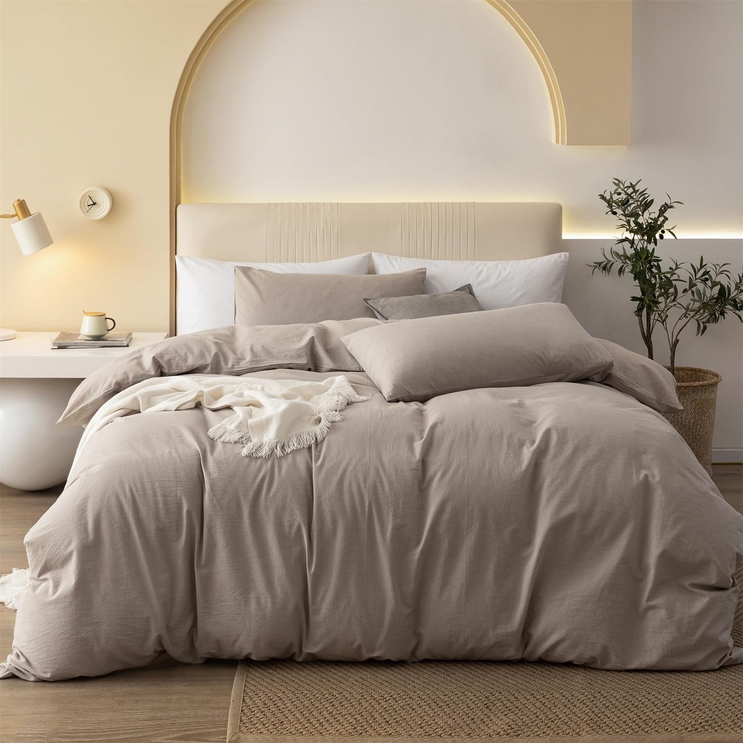 Gezu Bettwäsche135x200cm Baumwolle Braun Khaki Taupe 2 Teilig Beige Leinenfarbe Uni Unifarben Einzelbett Bettwäsche Set Weiche Baumwollgefühl Bettbezug und Kissenbezüge 80x80cm mit Reissverschluss Küche, Haushalt & Wohnen